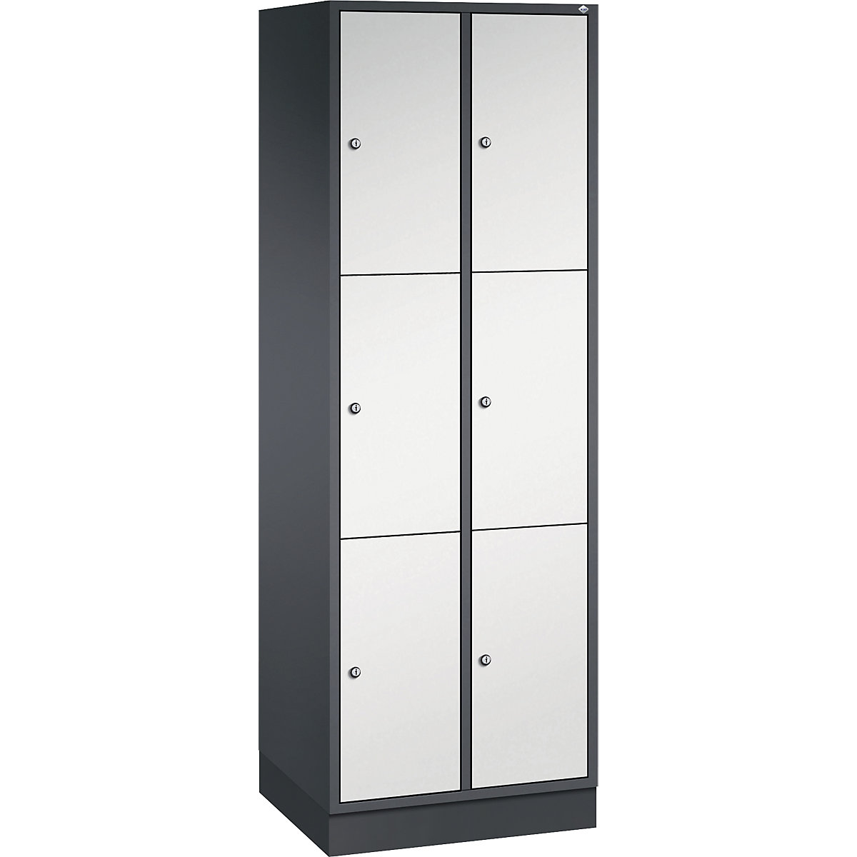 INTRO steel compartment locker, compartment height 580 mm – C+P, WxD 620 x 500 mm, 6 compartments, black grey body, light grey doors