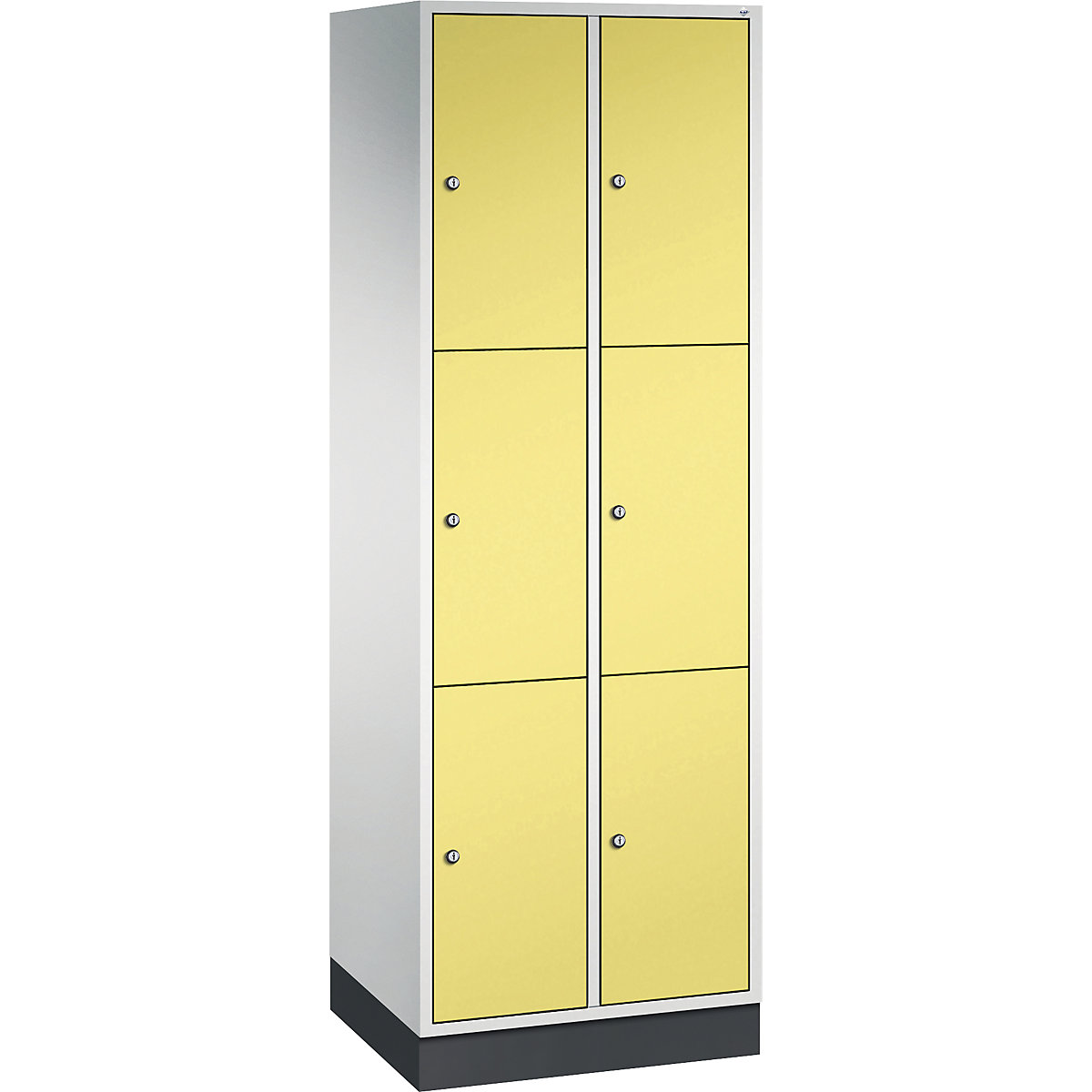 INTRO steel compartment locker, compartment height 580 mm – C+P, WxD 620 x 500 mm, 6 compartments, light grey body, sulphur yellow doors