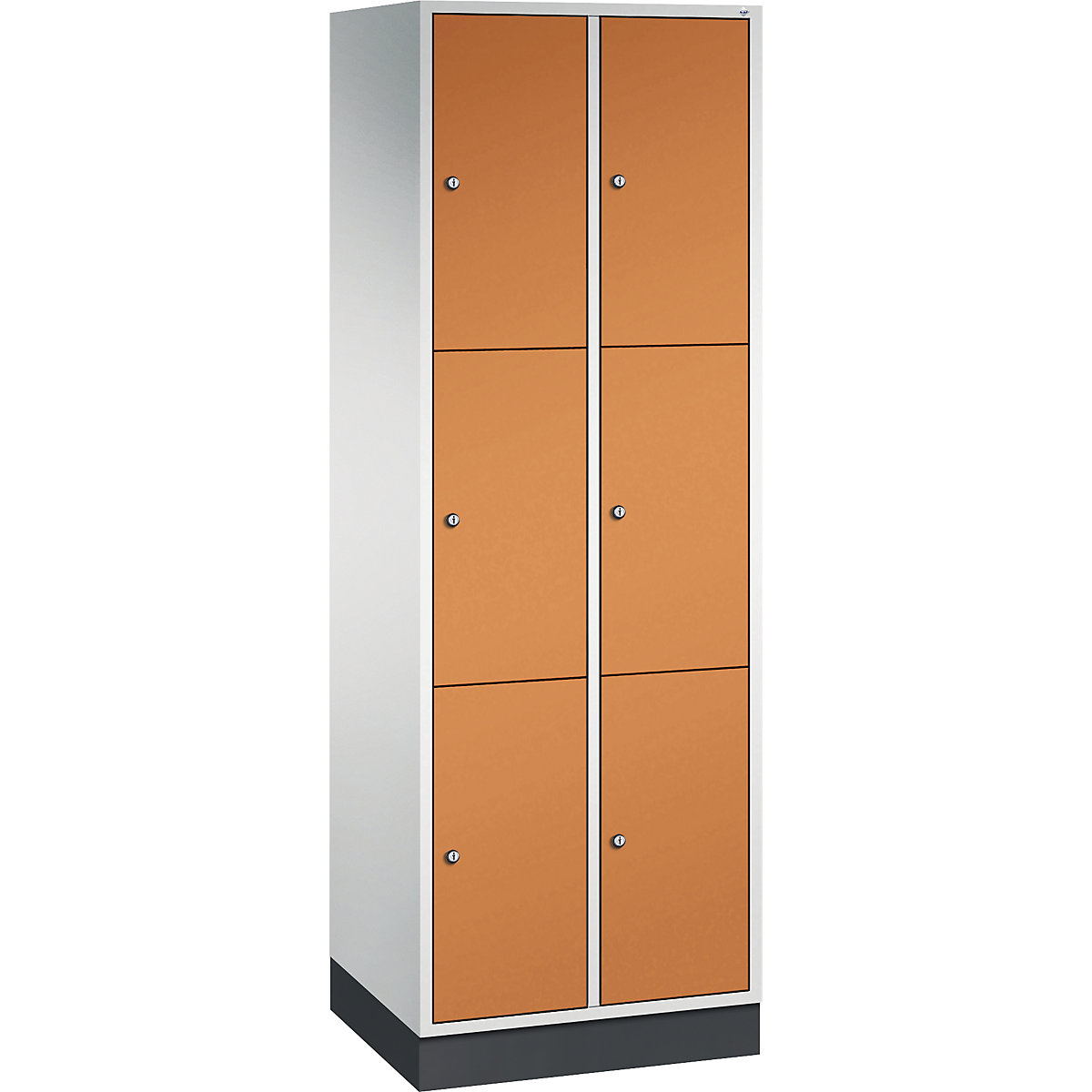 INTRO steel compartment locker, compartment height 580 mm – C+P, WxD 620 x 500 mm, 6 compartments, light grey body, yellow orange doors