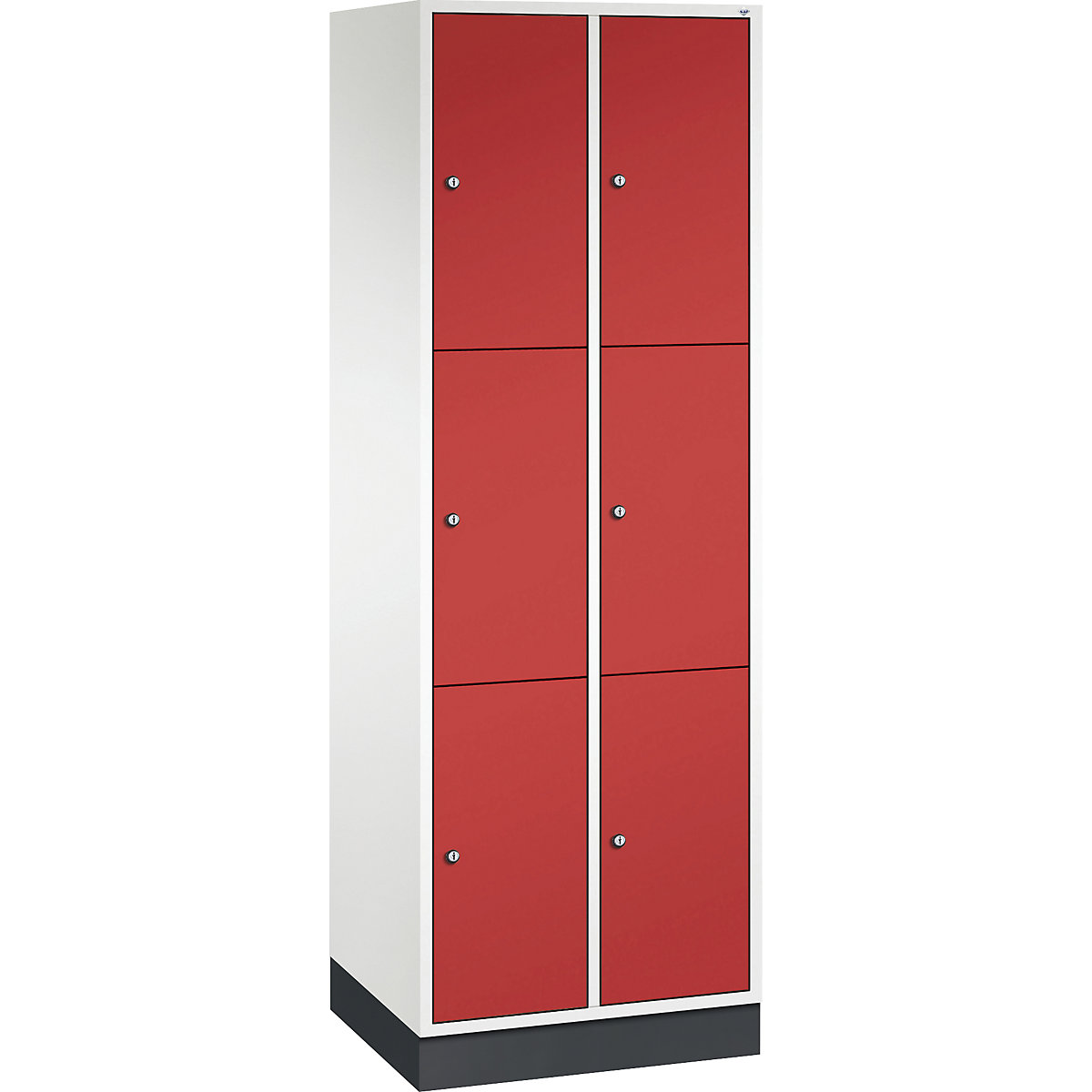 INTRO steel compartment locker, compartment height 580 mm – C+P, WxD 620 x 500 mm, 6 compartments, pure white body, flame red doors