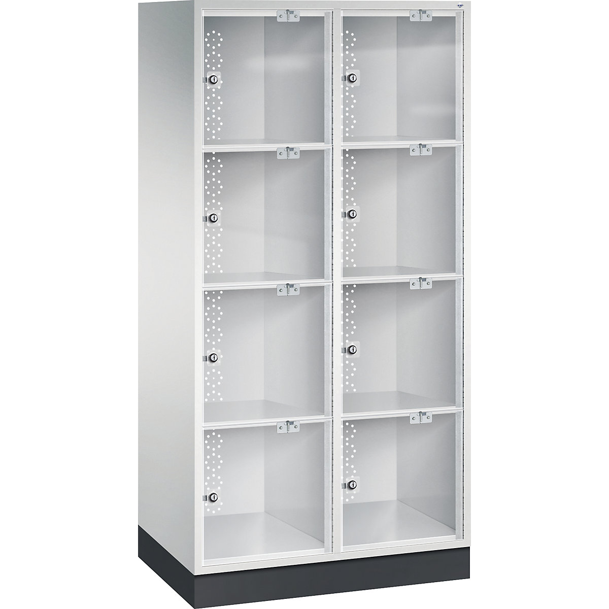INTRO steel compartment locker with acrylic glass door – C+P, HxWxD 1750 x 820 x 500 mm, compartment height 380 mm, 8 compartments, light grey body