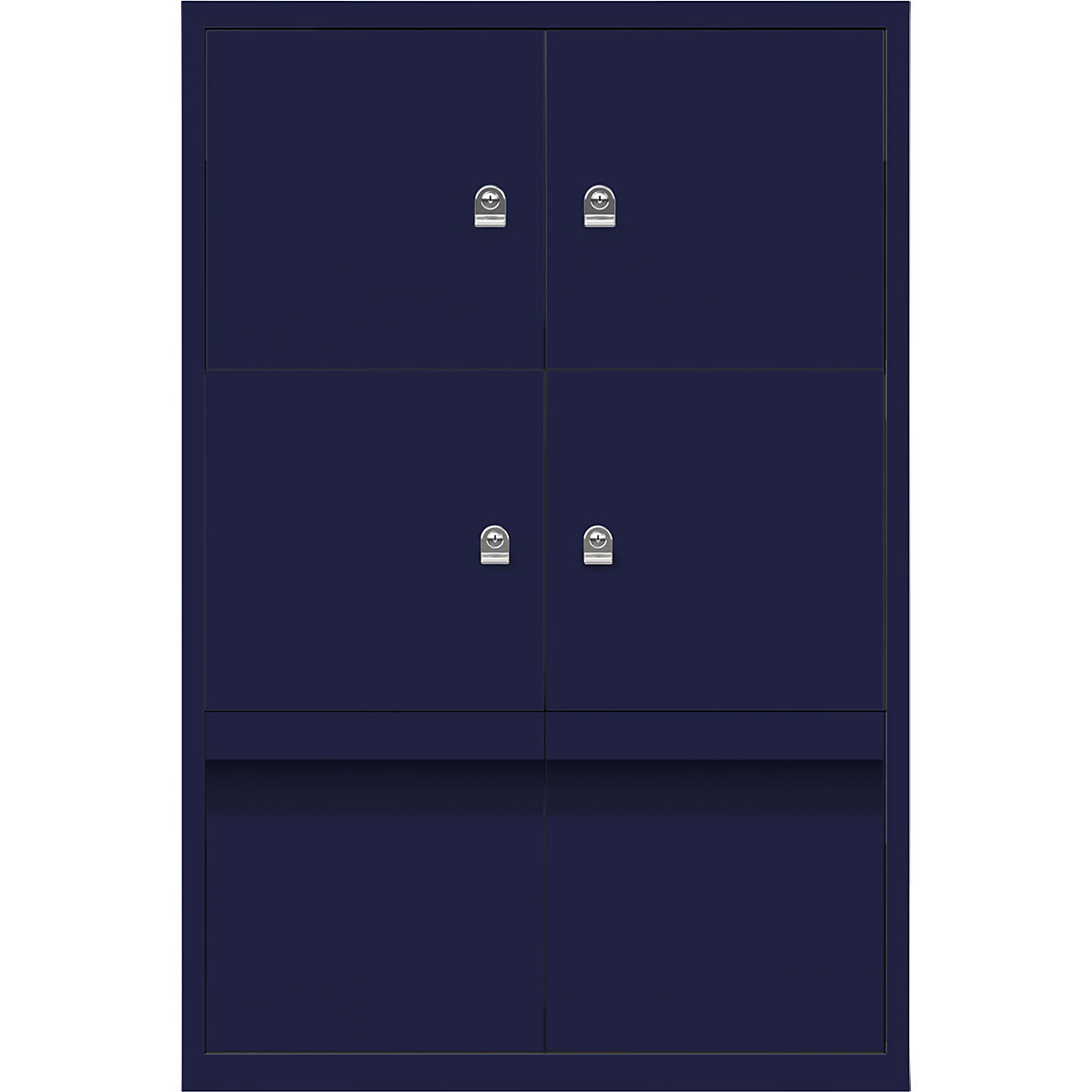 LateralFile™ lodge – BISLEY, with 4 lockable compartments and 2 drawers, height 375 mm each, oxford blue-2