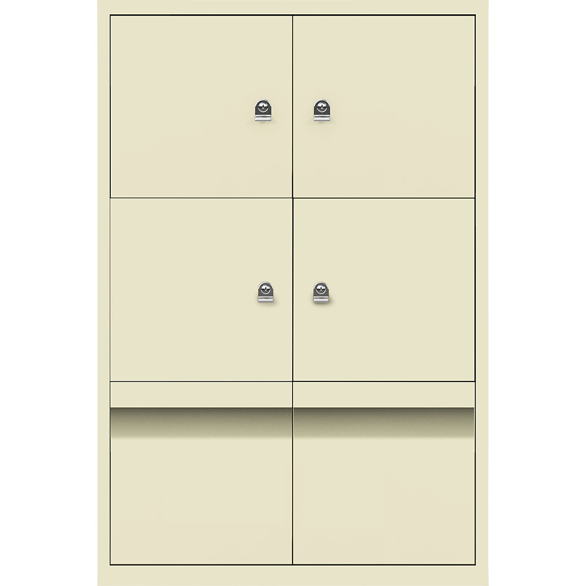 LateralFile™ lodge – BISLEY, with 4 lockable compartments and 2 drawers, height 375 mm each, light ivory-12