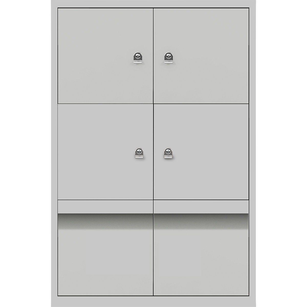 LateralFile™ lodge – BISLEY, with 4 lockable compartments and 2 drawers, height 375 mm each, goose grey-6