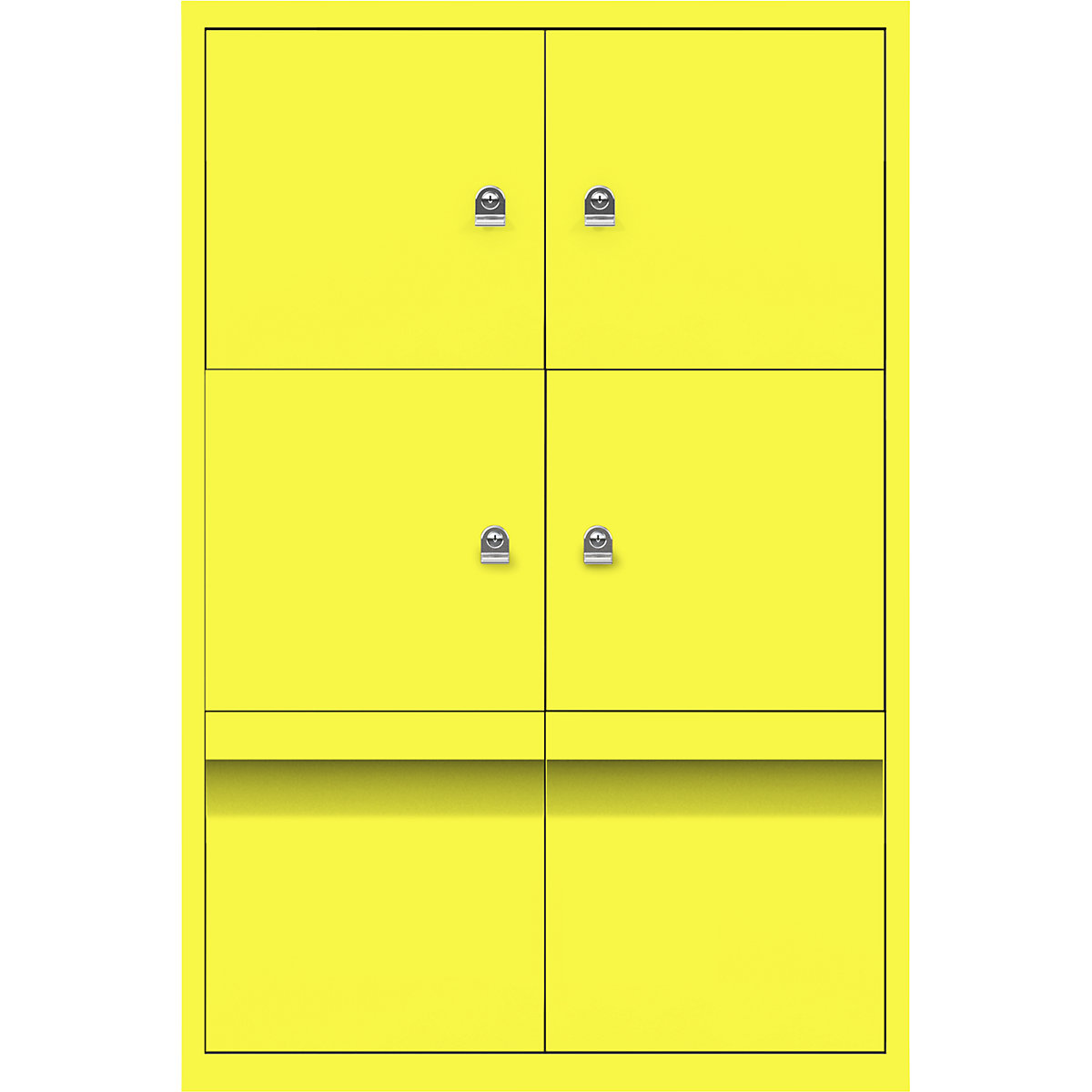 LateralFile™ lodge – BISLEY, with 4 lockable compartments and 2 drawers, height 375 mm each, zinc yellow-10