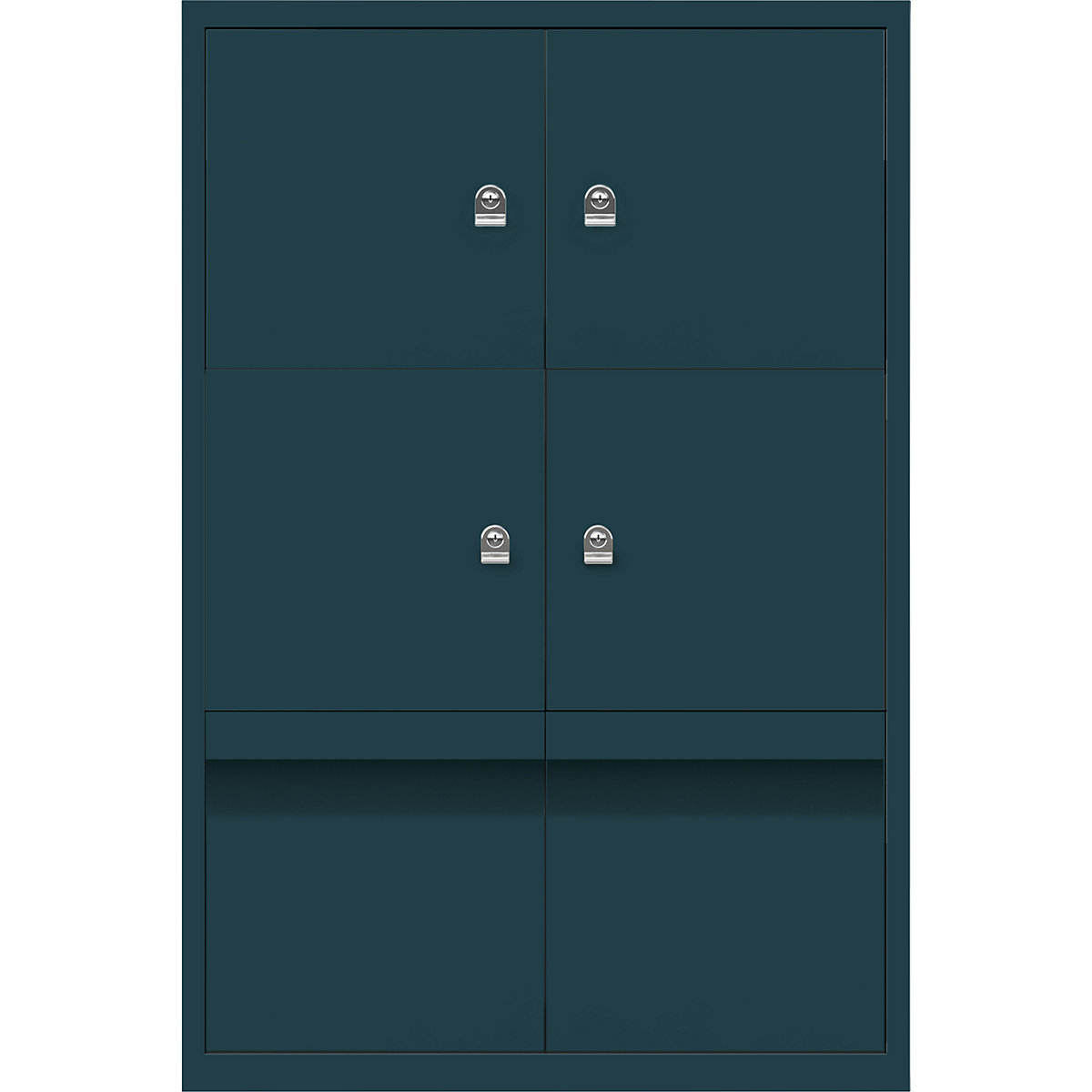 LateralFile™ lodge – BISLEY, with 4 lockable compartments and 2 drawers, height 375 mm each, ocean-11