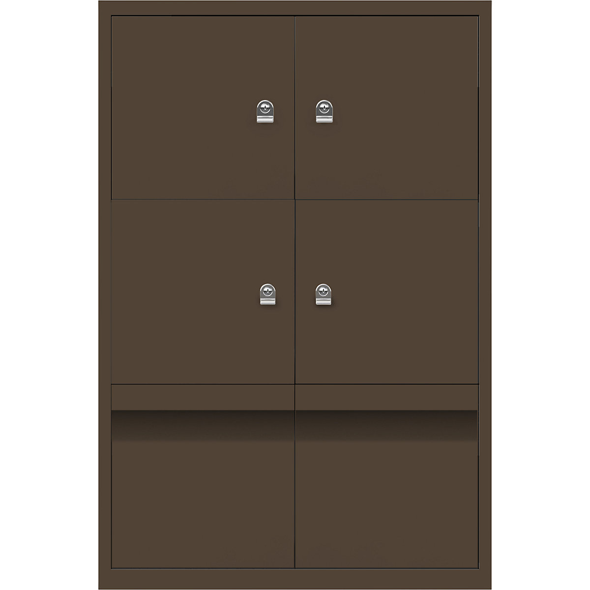 LateralFile™ lodge – BISLEY, with 4 lockable compartments and 2 drawers, height 375 mm each, coffee-3