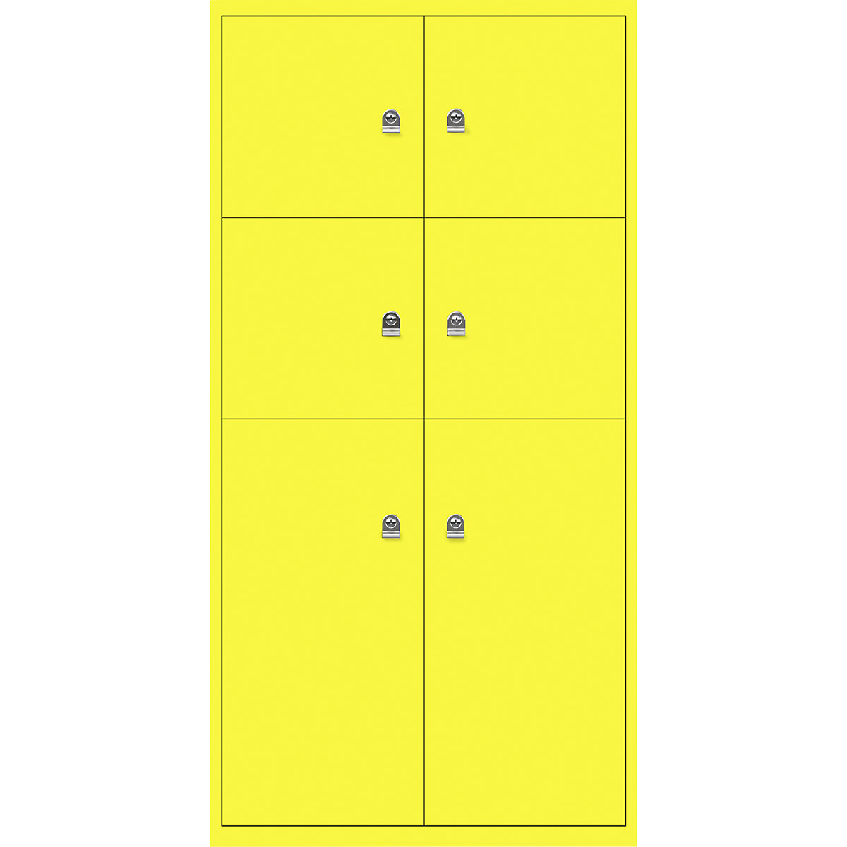 LateralFile™ lodge – BISLEY, with 6 lockable compartments, height 4 x 375 mm, 2 x 755 mm, zinc yellow-27