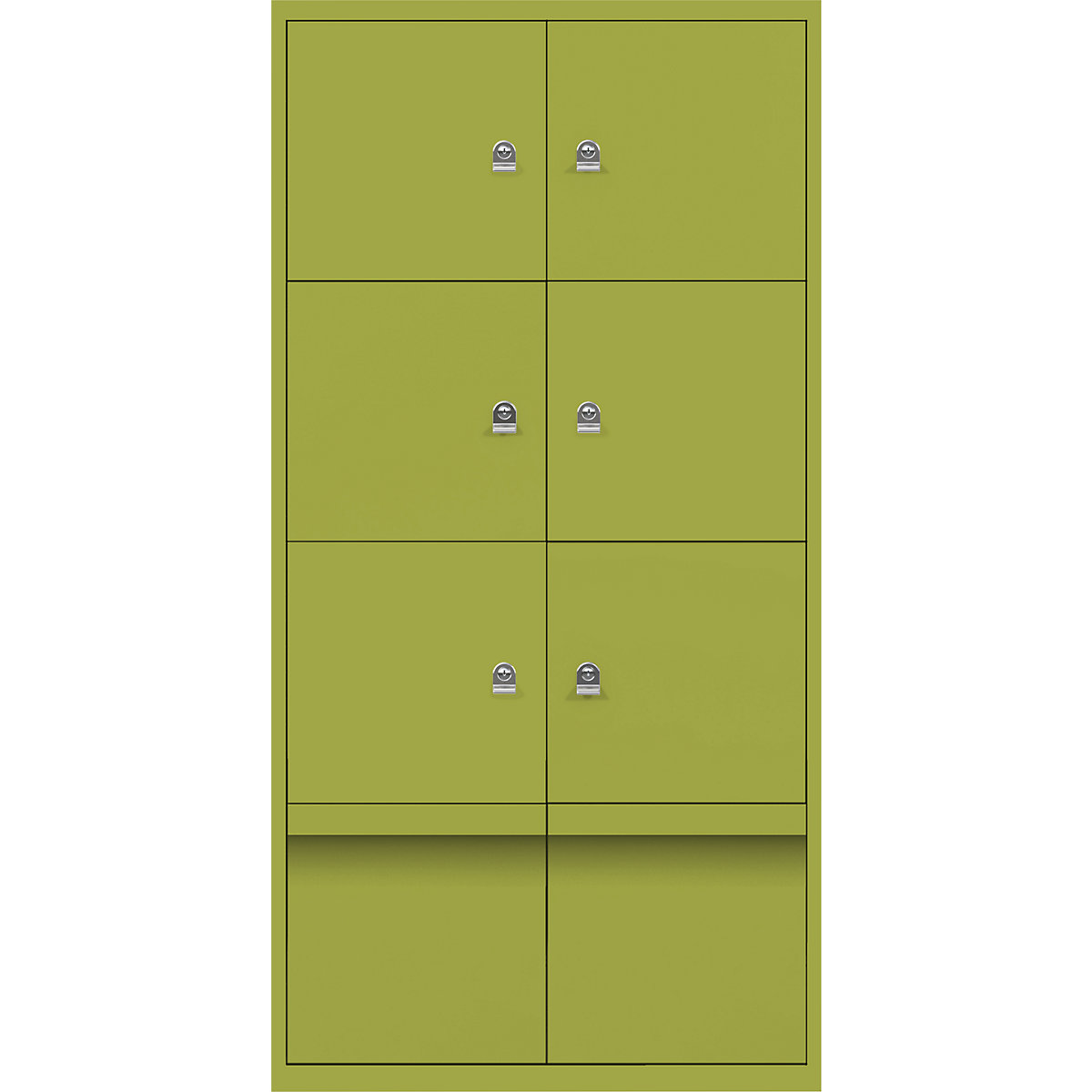 BISLEY – LateralFile™ lodge, with 6 lockable compartments and 2 drawers, height 375 mm each, green