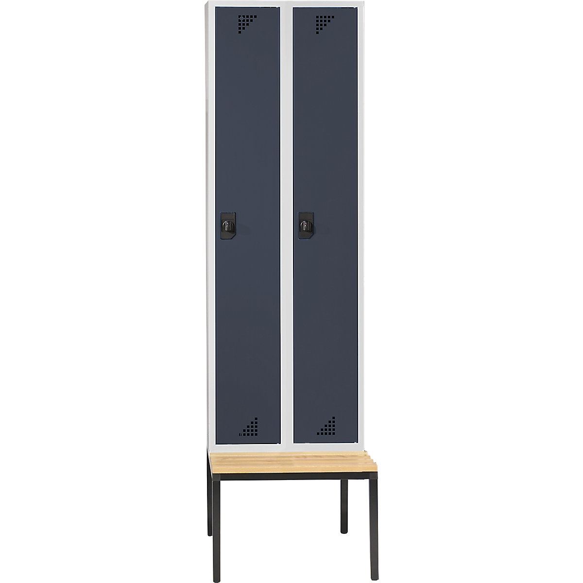 Multi-purpose cupboard and cloakroom locker – eurokraft pro, with seat bench, 2 compartments, width 800 mm, charcoal doors-6