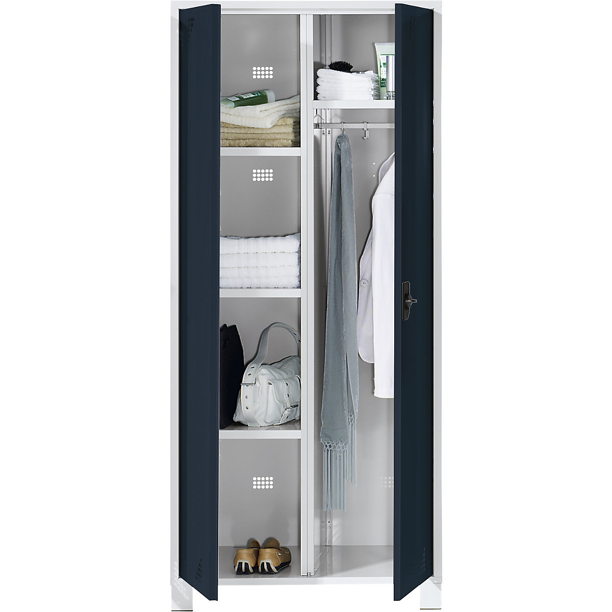 Multi-purpose cupboard and cloakroom locker – eurokraft pro, with clothes rail, 6 compartments, width 600 mm, light grey body, charcoal doors-4
