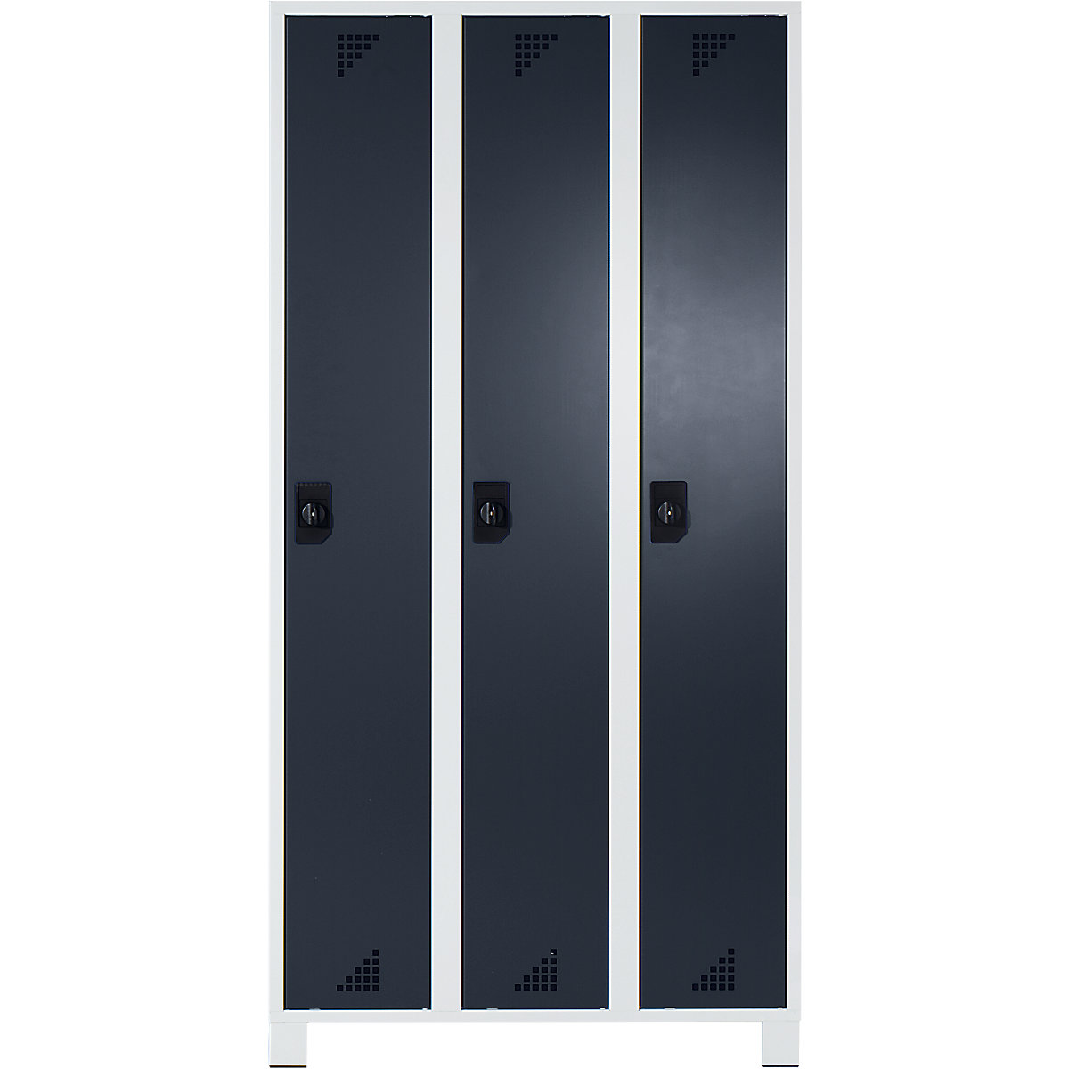 Multi-purpose cupboard and cloakroom locker – eurokraft pro, locker height 1695 mm, 3 compartments, width 900 mm, light grey body, charcoal doors