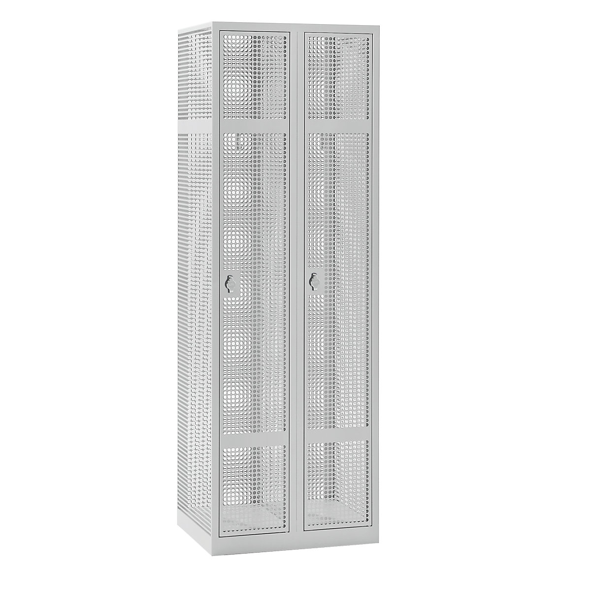 Perforated sheet steel locker, width 600 mm – eurokraft pro, compartment 300 mm, 2 compartments, for padlock, light grey doors-8