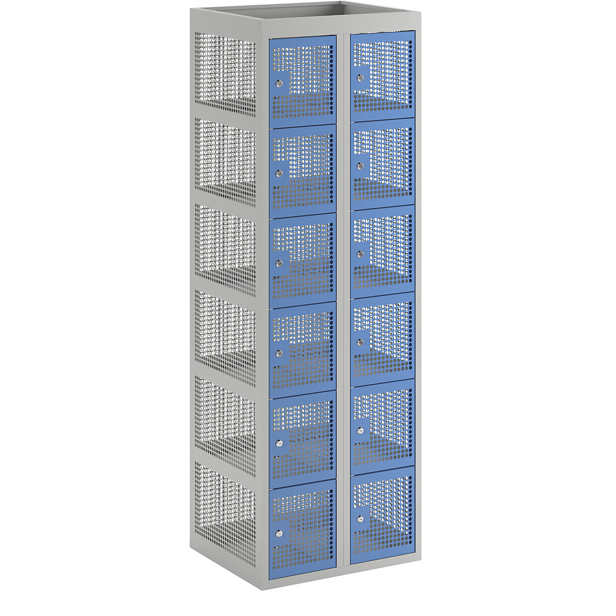 Perforated sheet steel locker, width 600 mm eurokraft pro compartment 300 mm, 12 compartments