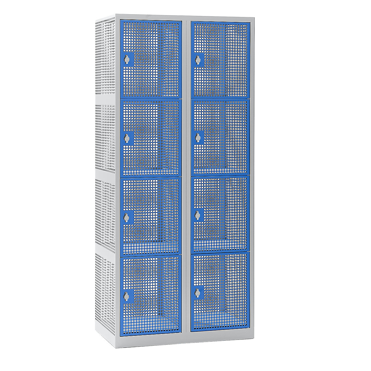 Perforated sheet steel locker, width 800 mm – eurokraft pro, compartment 400 mm, 8 compartments, for padlock, light blue doors-9