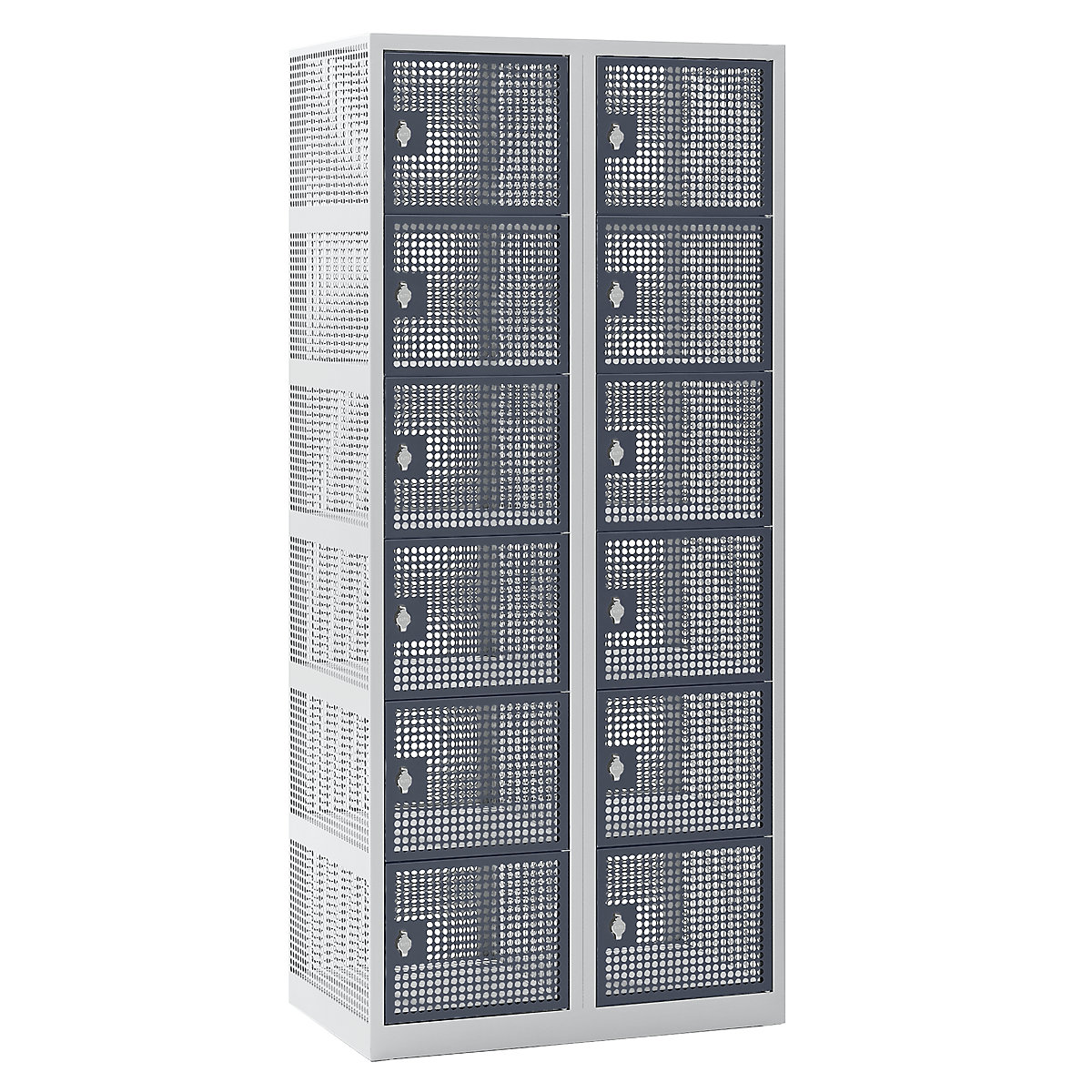 Perforated sheet steel locker, width 800 mm – eurokraft pro, compartment 400 mm, 12 compartments, for padlock, basalt grey doors-6