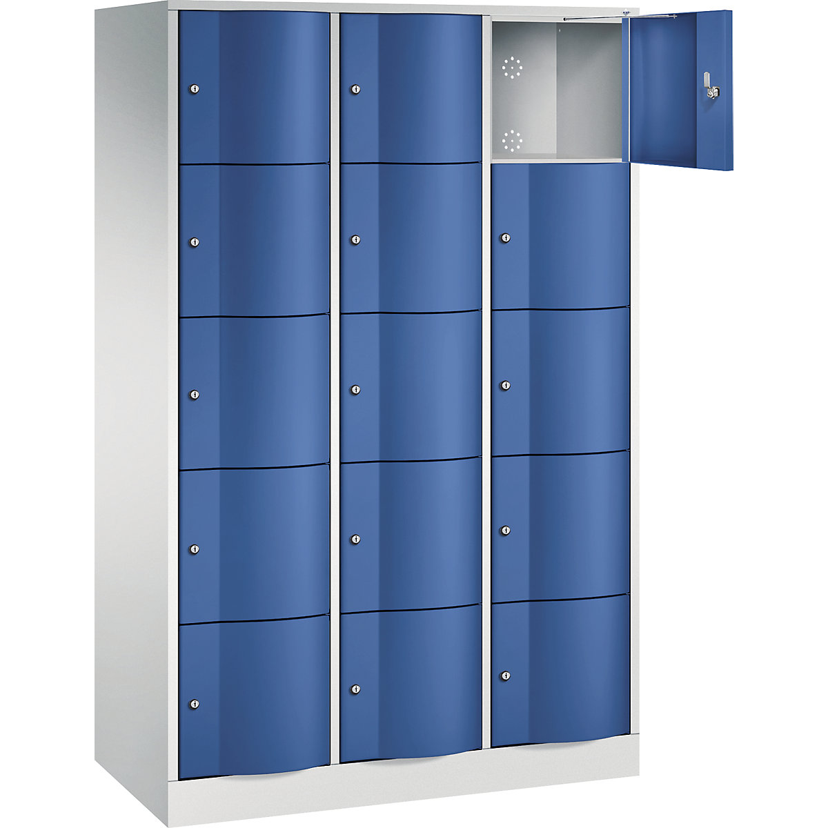 RESISTO compartment locker – C+P, HxWxD 1950 x 1150 x 540, 15 compartments, light grey RAL 7035 / gentian blue RAL 5010-7