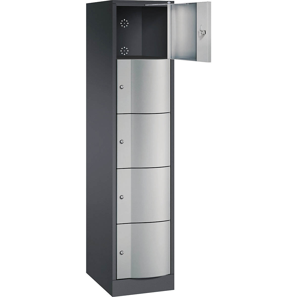 RESISTO compartment locker – C+P, HxWxD 1950 x 396 x 540, 5 compartments, black grey RAL 7021 / white aluminium RAL 9006-8