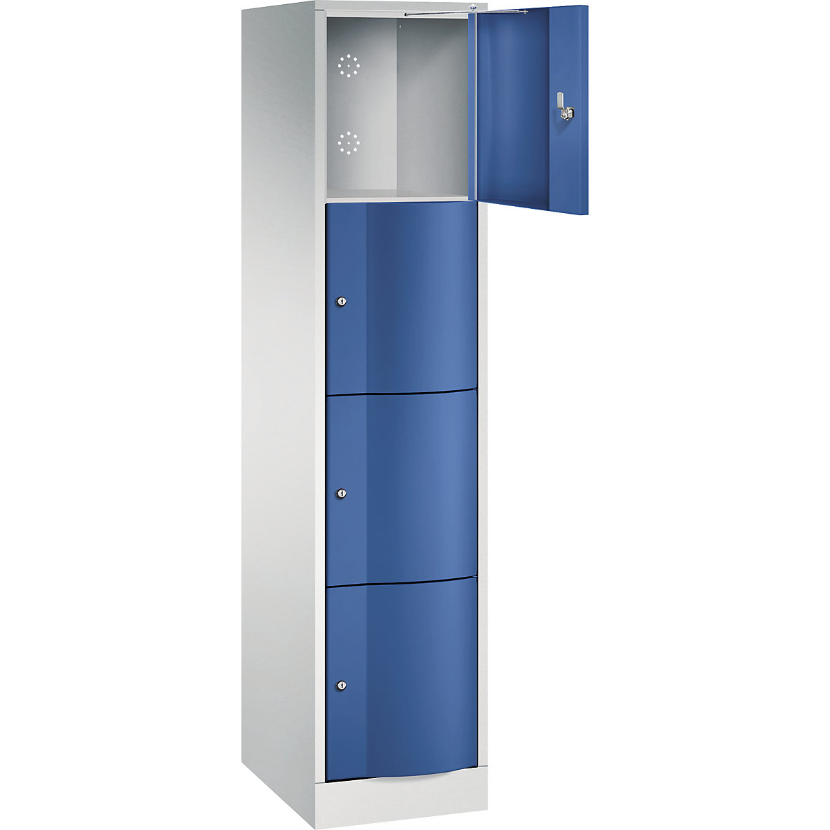 RESISTO compartment locker – C+P, HxWxD 1950 x 396 x 540 mm, 4 compartments, light grey RAL 7035 / gentian blue RAL 5010-9