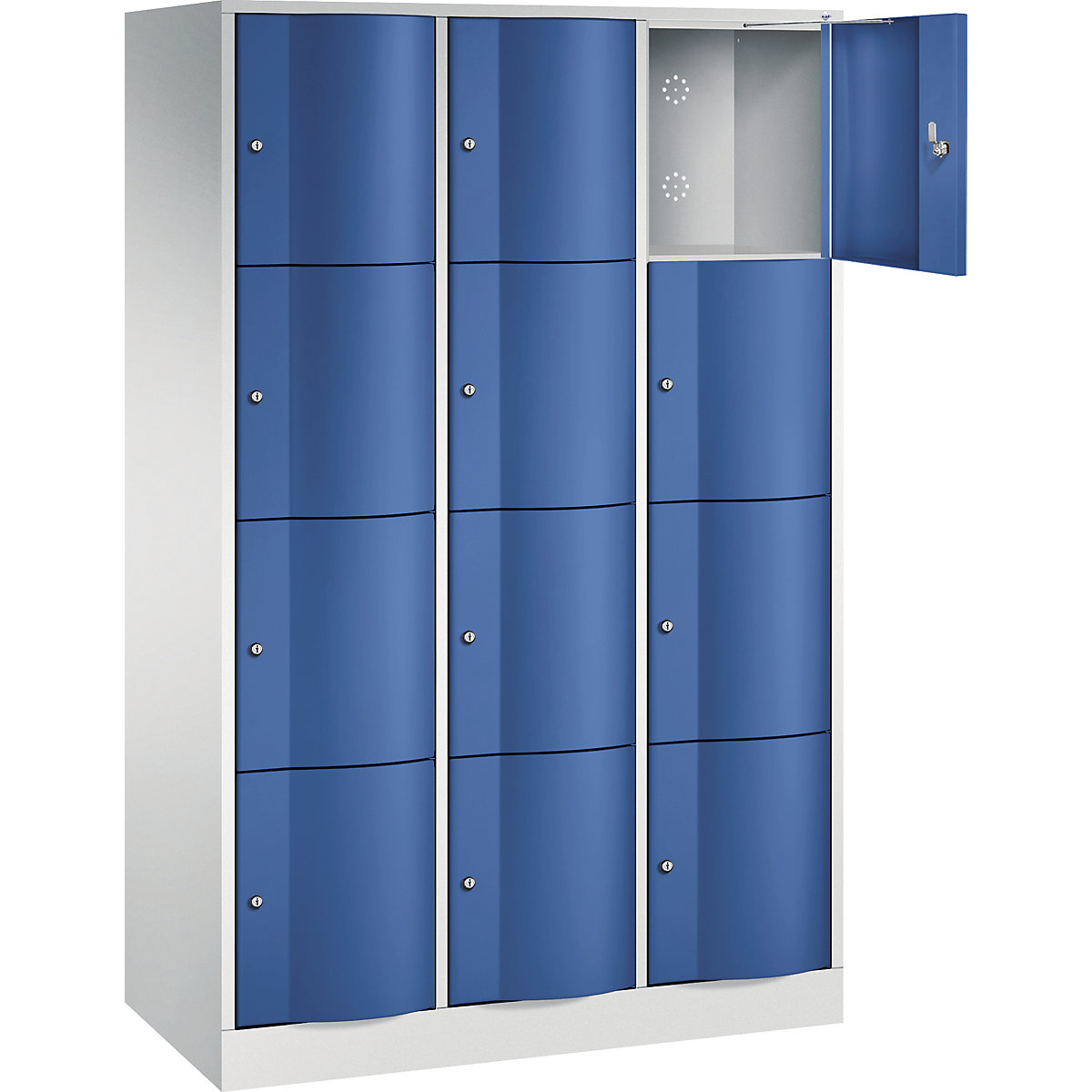 RESISTO compartment locker – C+P, HxWxD 1950 x 1150 x 540 mm, 12 compartments, light grey RAL 7035 / gentian blue RAL 5010