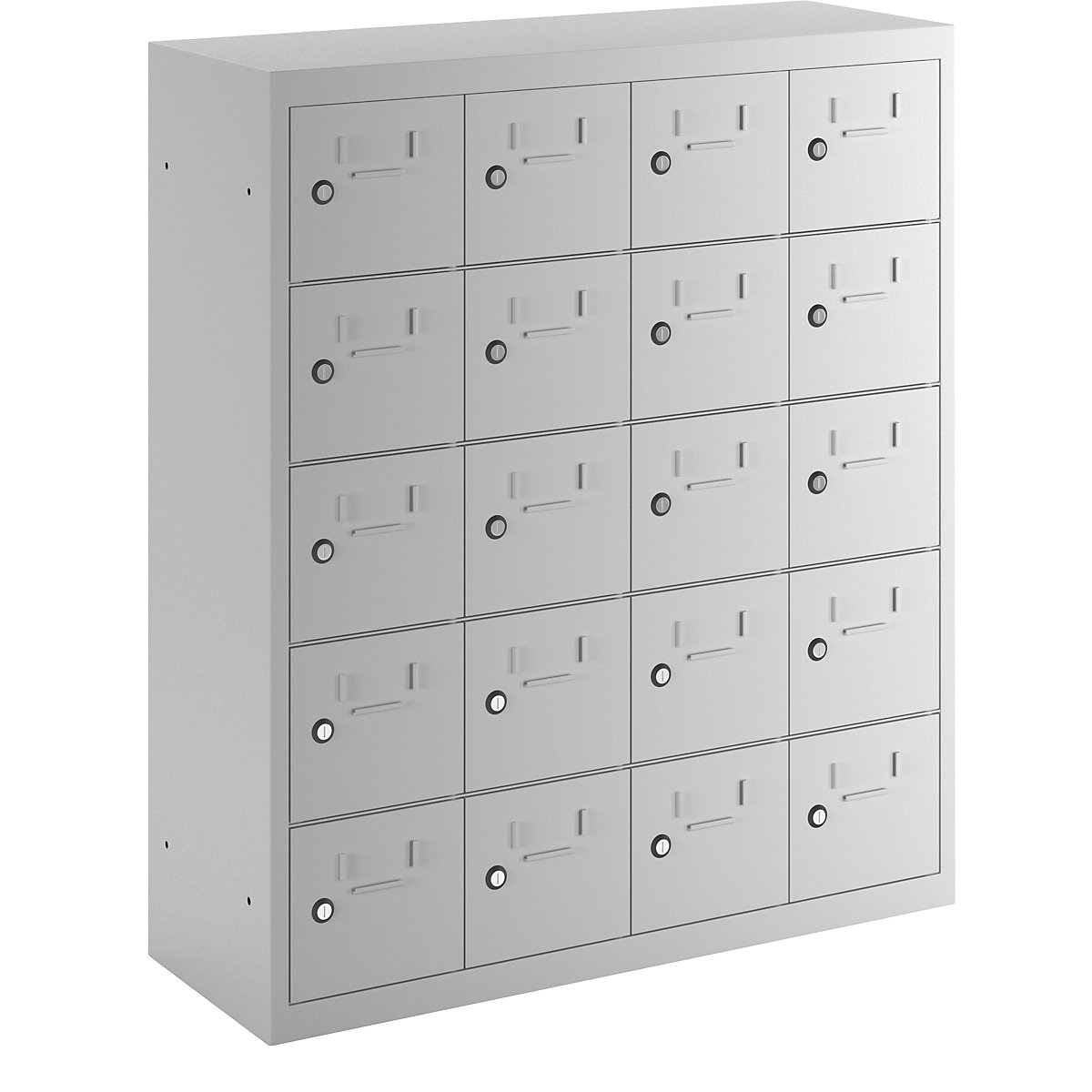 Small locker cupboard, 20 lockers, HxWxD 938 x 809 x 300 mm, light grey doors-1