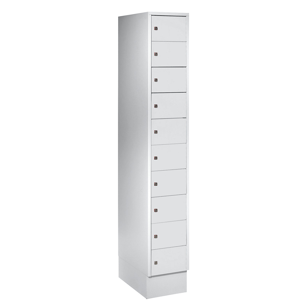 Small locker cupboard – Wolf, 10 compartments, HxW 1850 x 300 mm, door colour light grey RAL 7035