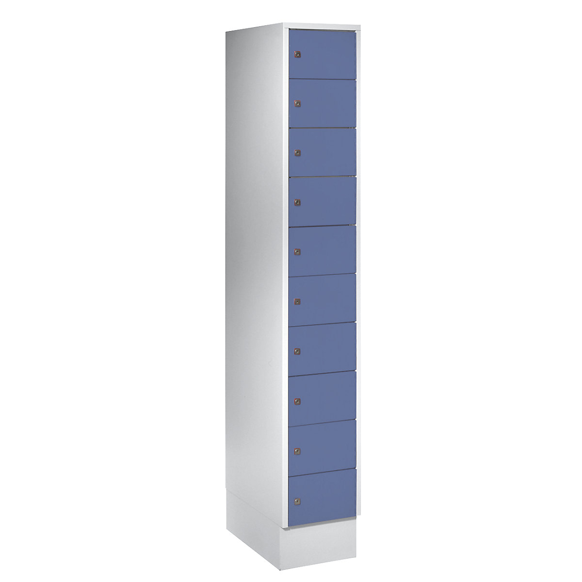 Small locker cupboard – Wolf, 10 compartments, HxW 1850 x 300 mm, door colour pigeon blue RAL 5014