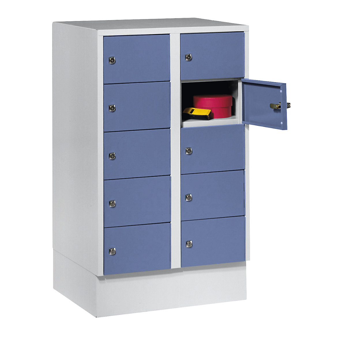 Small locker cupboard – Wolf, 10 compartments, HxW 990 x 600 mm, door colour pigeon blue RAL 5014-6