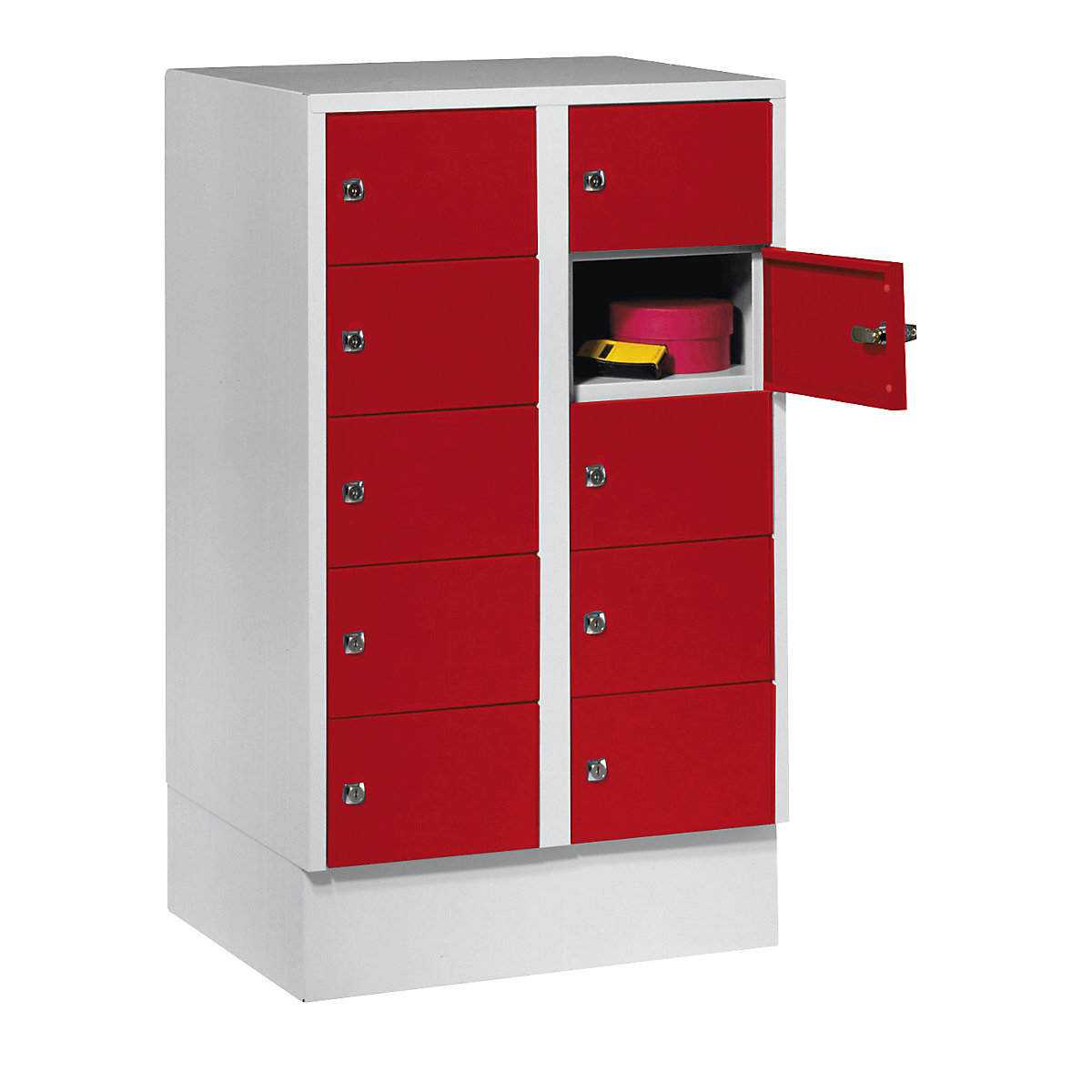 Small locker cupboard – Wolf, 10 compartments, HxW 990 x 600 mm, door colour flame red RAL 3000-9