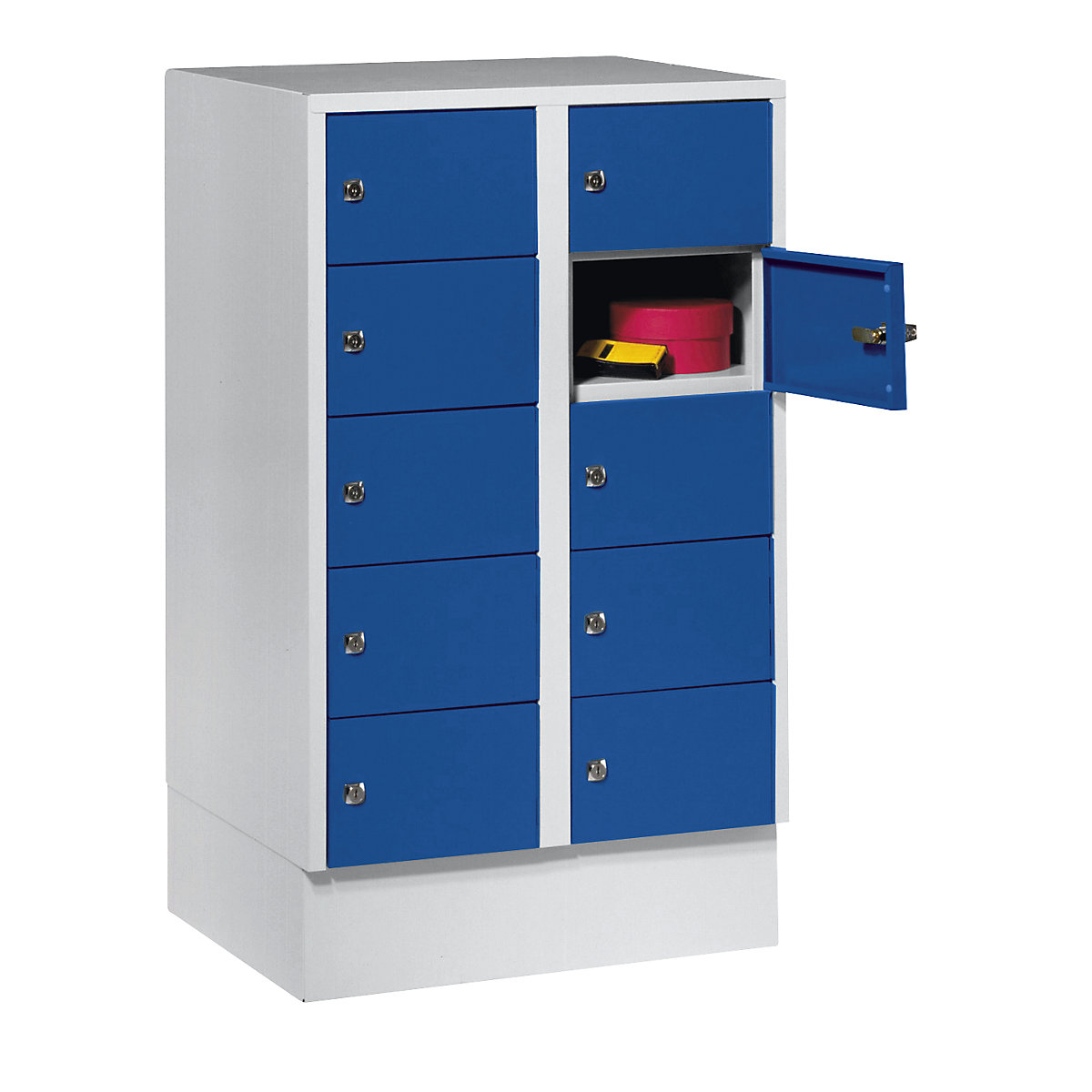 Small locker cupboard – Wolf, 10 compartments, HxW 990 x 600 mm, door colour gentian blue RAL 5010-7