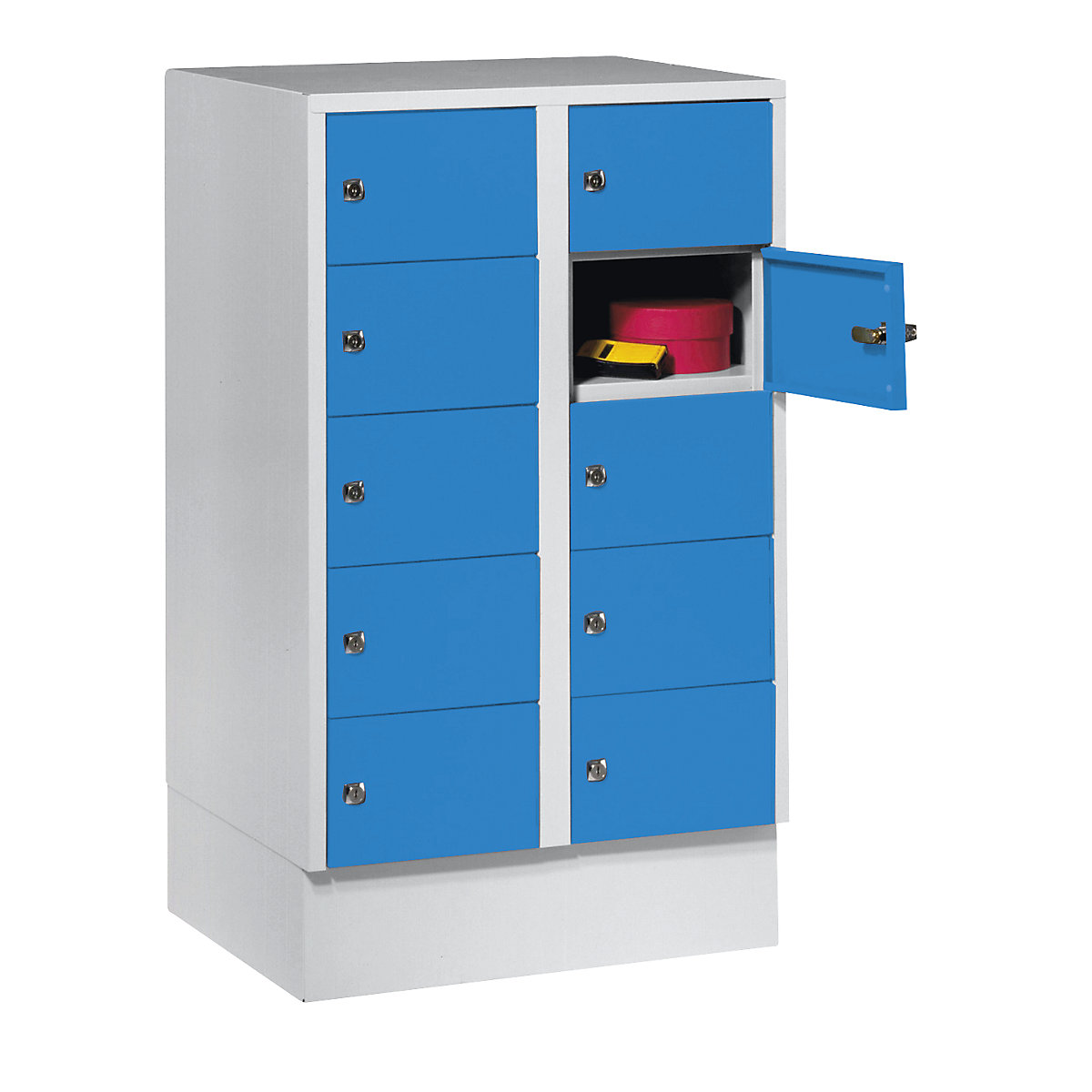 Small locker cupboard – Wolf, 10 compartments, HxW 990 x 600 mm, door colour light grey RAL 5012-10