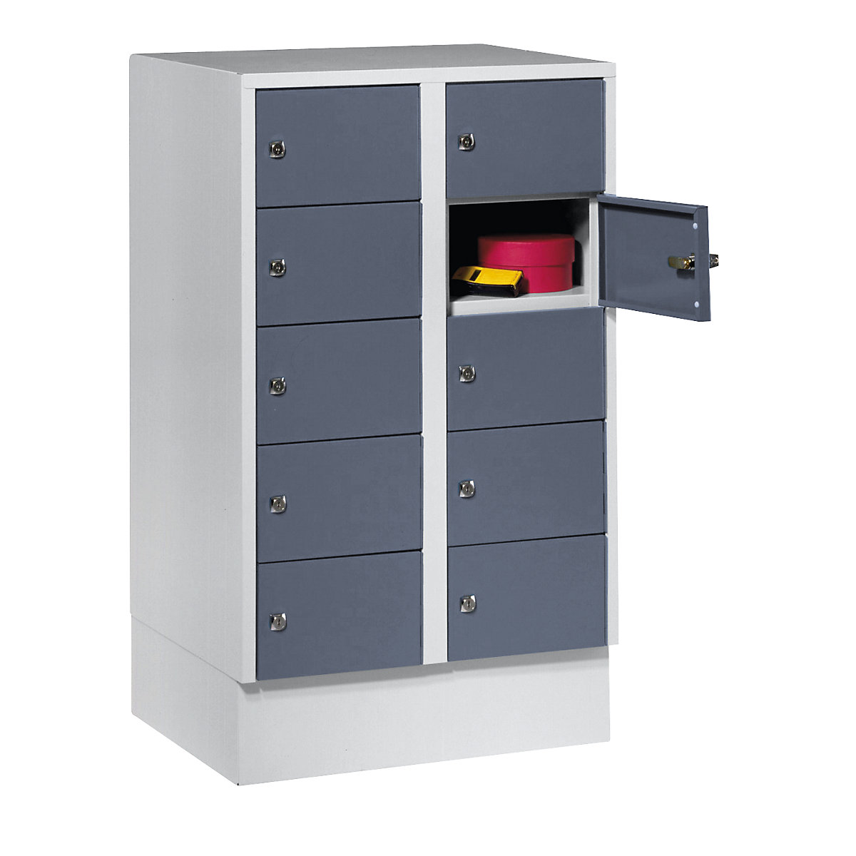 Small locker cupboard – Wolf, 10 compartments, HxW 990 x 600 mm, door colour blue grey RAL 7031-8