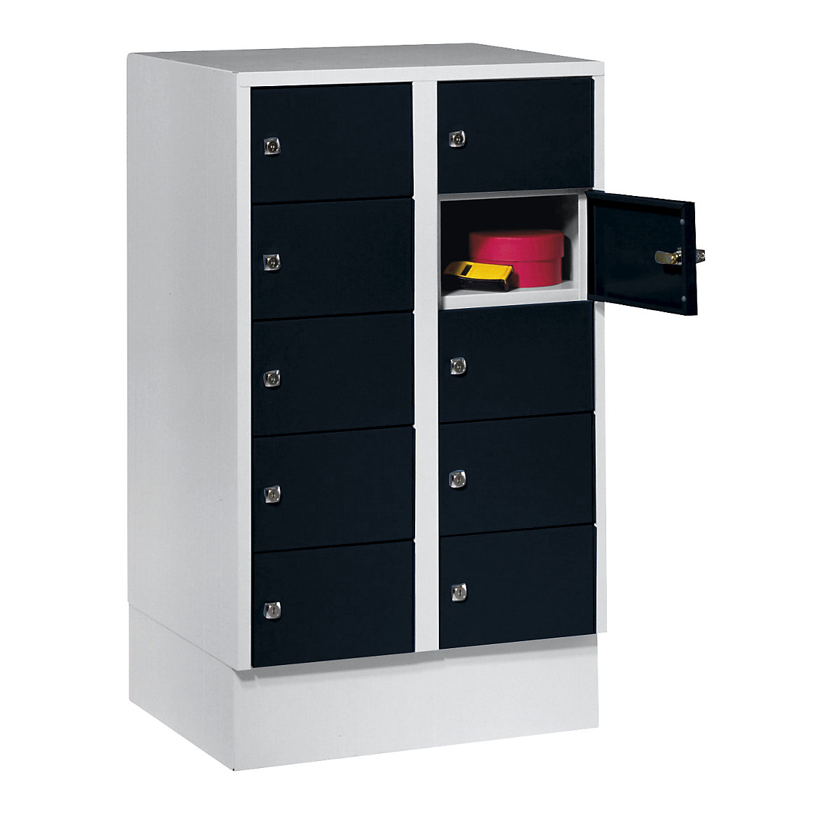 Small locker cupboard – Wolf, 10 compartments, HxW 990 x 600 mm, door colour jet black RAL 9005-5