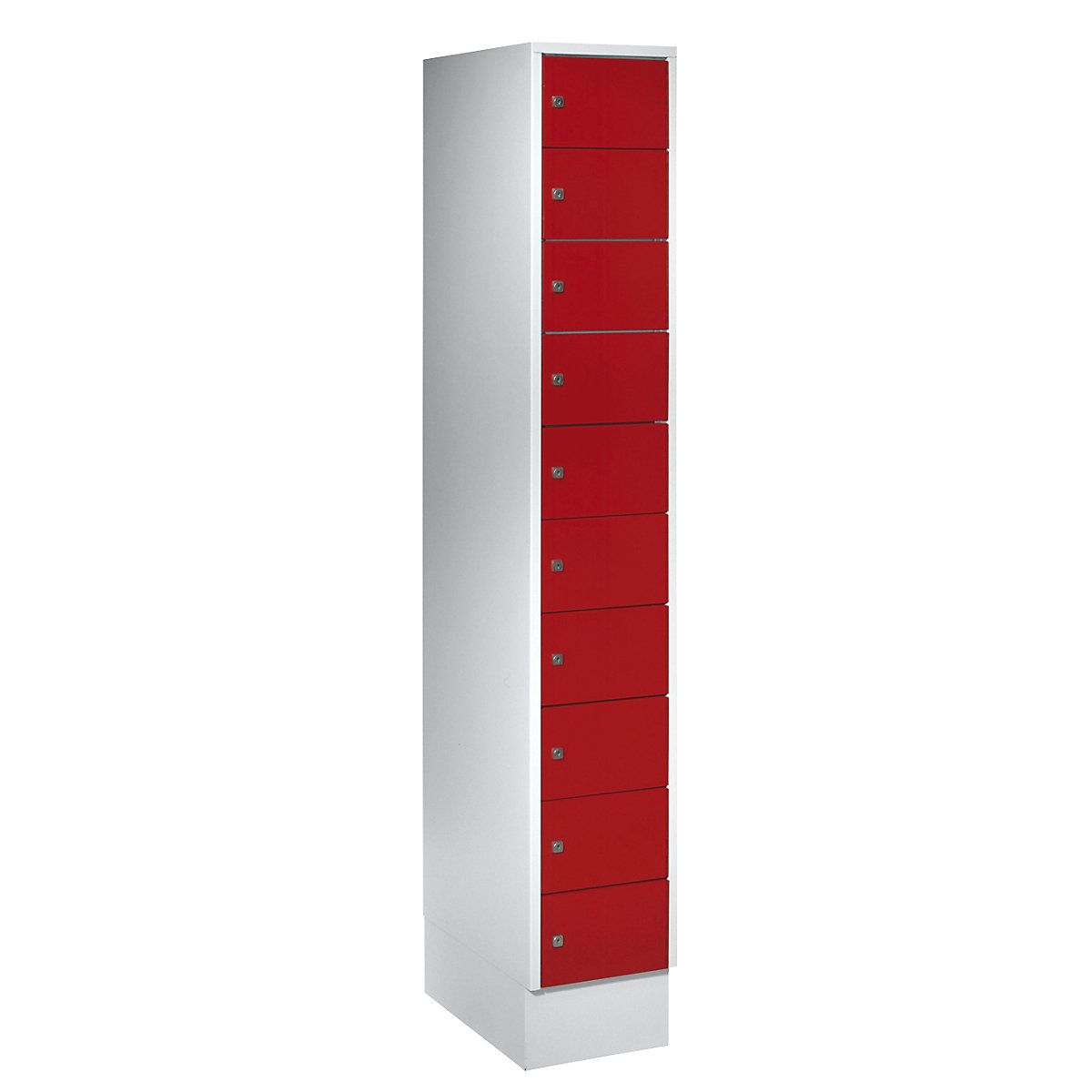 Small locker cupboard – Wolf, 10 compartments, HxW 1850 x 300 mm, door colour flame red RAL 3000-4