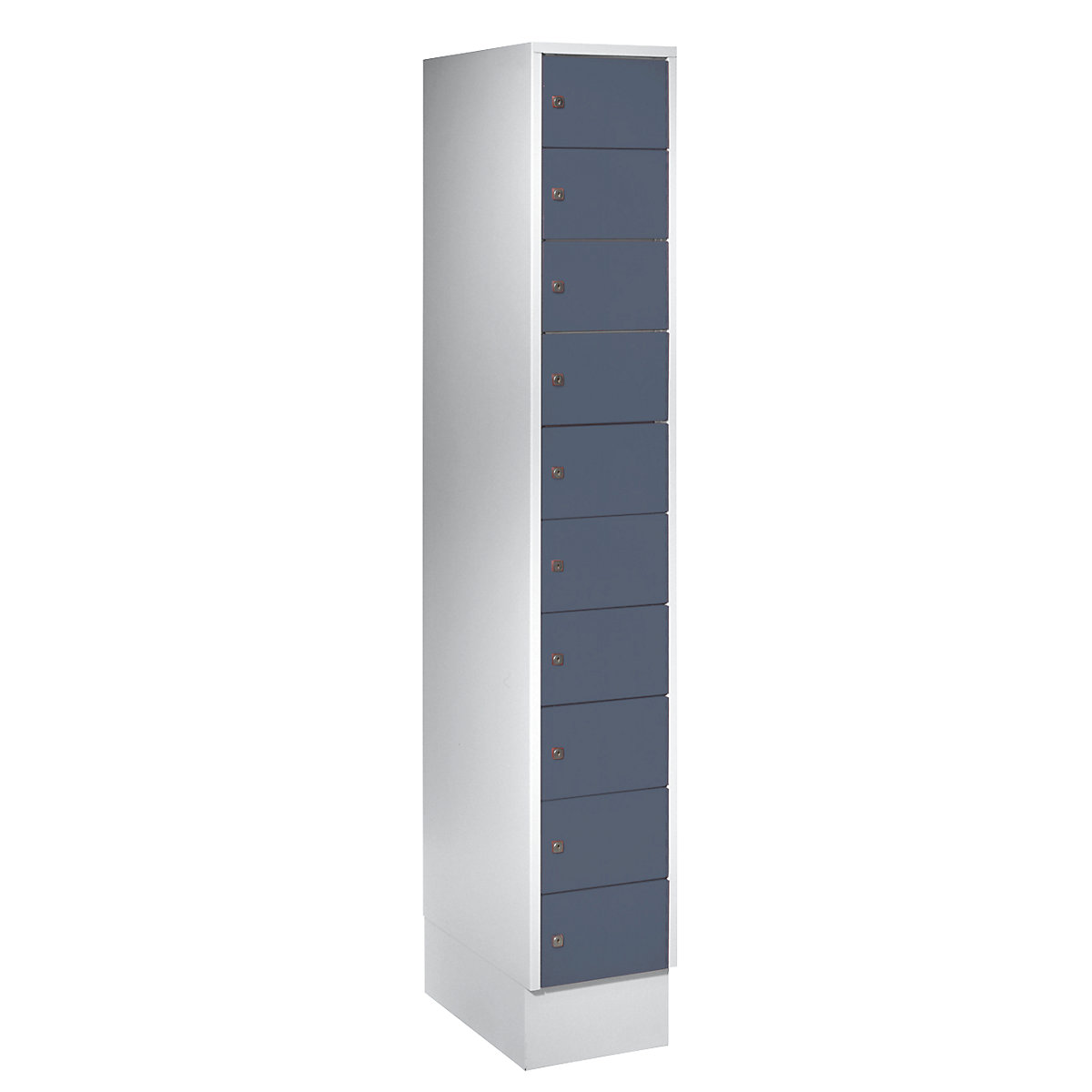 Small locker cupboard – Wolf, 10 compartments, HxW 1850 x 300 mm, door colour blue grey RAL 7031