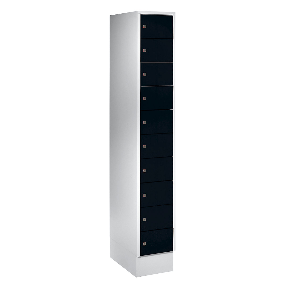 Small locker cupboard – Wolf, 10 compartments, HxW 1850 x 300 mm, door colour jet black RAL 9005