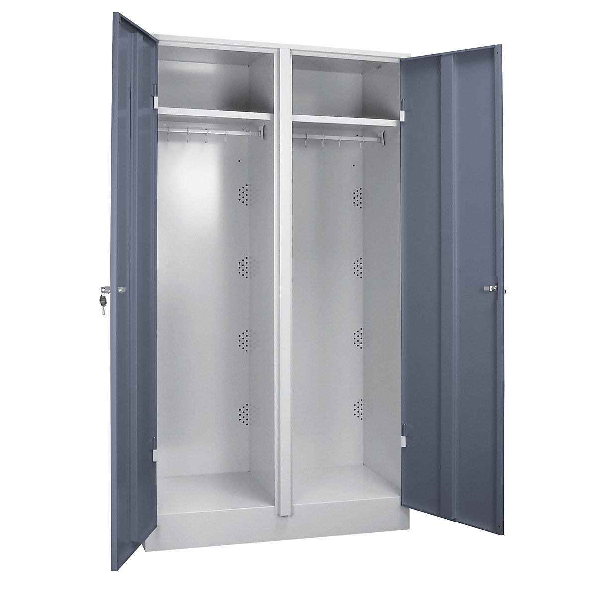 Steel cupboard – Wolf, cloakroom cupboard, 1000 mm wide, doors blue grey RAL 7031, body light grey RAL 7035-4