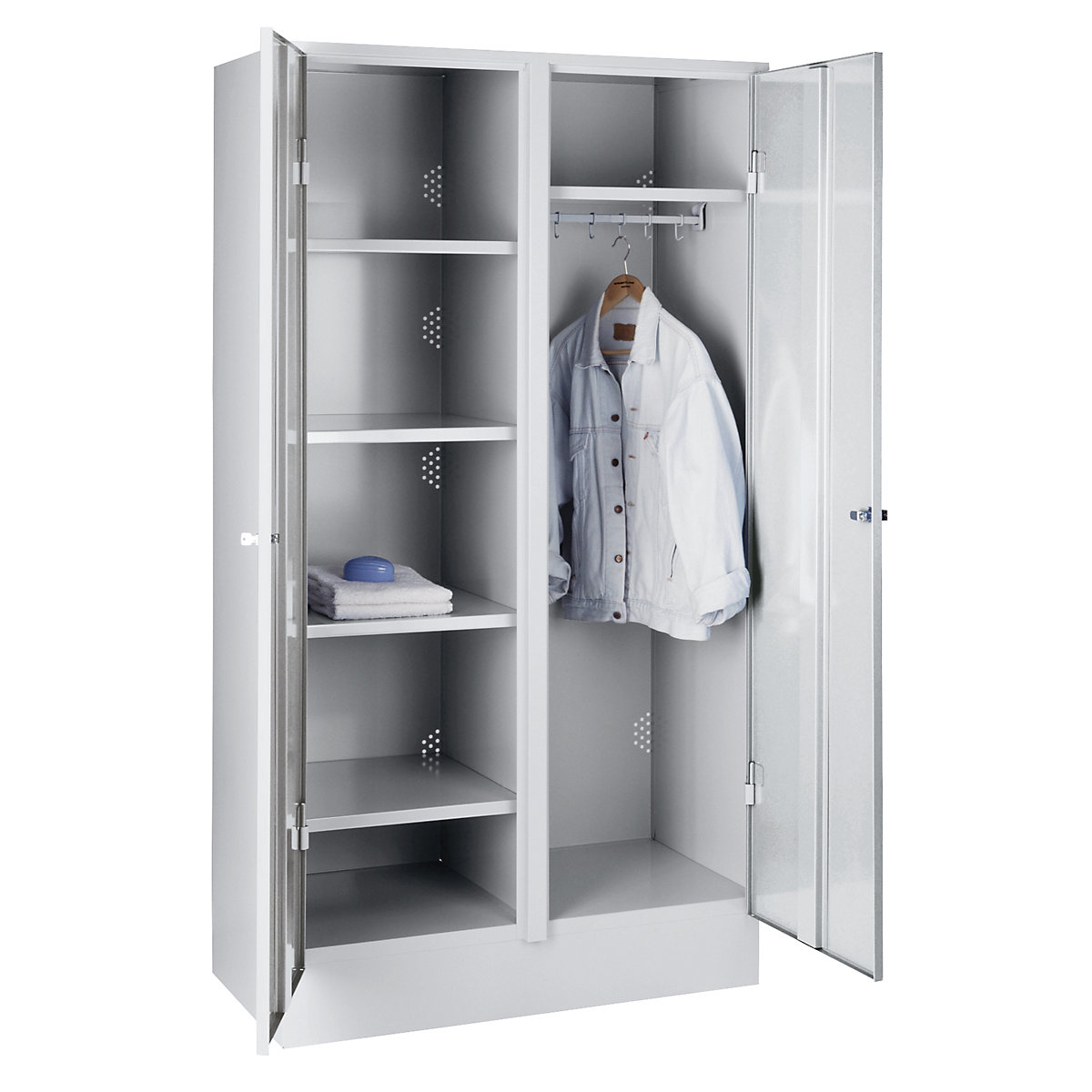 Steel cupboard – Wolf, storage cupboard, doors light grey RAL 7035, body light grey RAL 7035-5