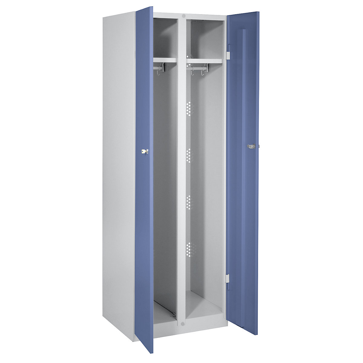 Steel cupboard – Wolf, width 600 mm, 2 wardrobe sections, pigeon blue doors-14