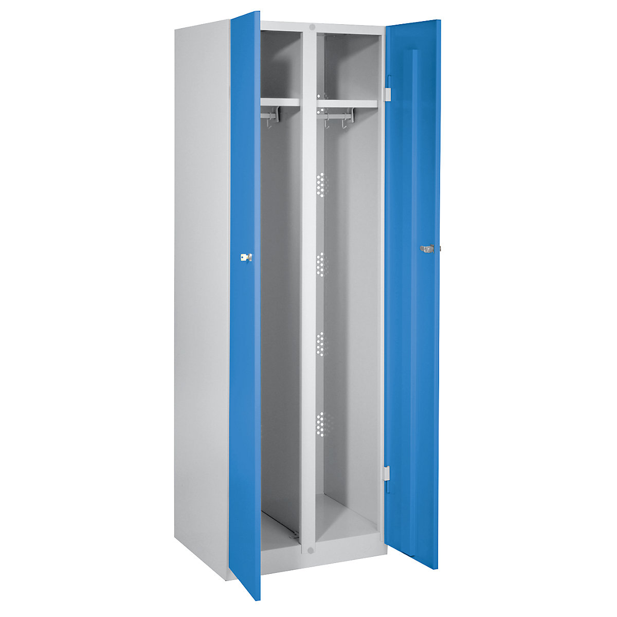 Steel cupboard – Wolf, width 600 mm, 2 wardrobe sections, doors light blue-13