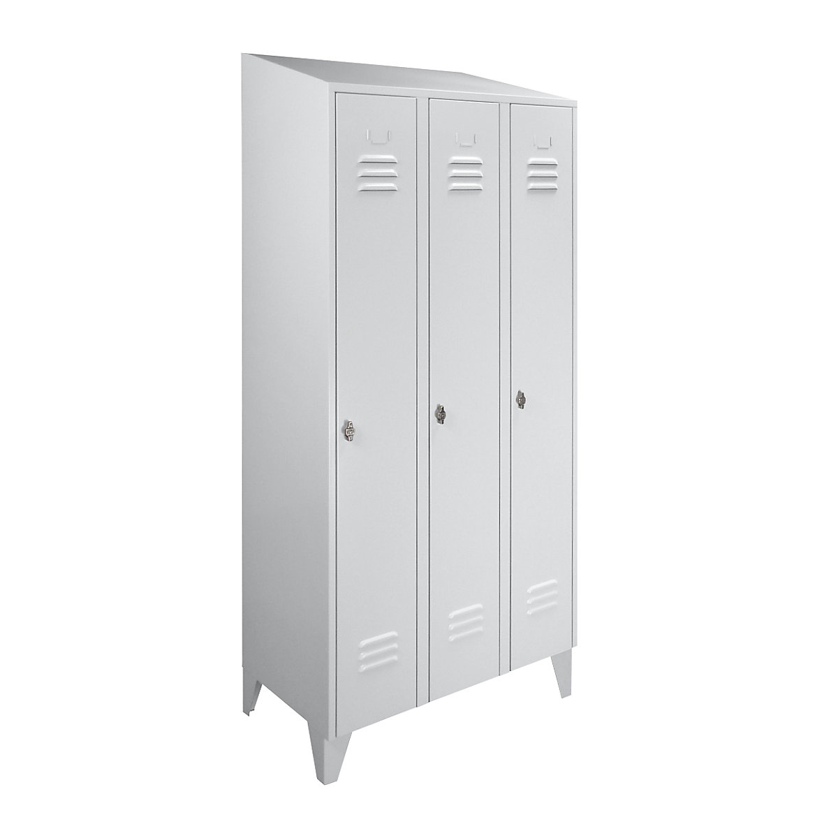 Steel cupboard with sloping top, full height compartments – Wolf