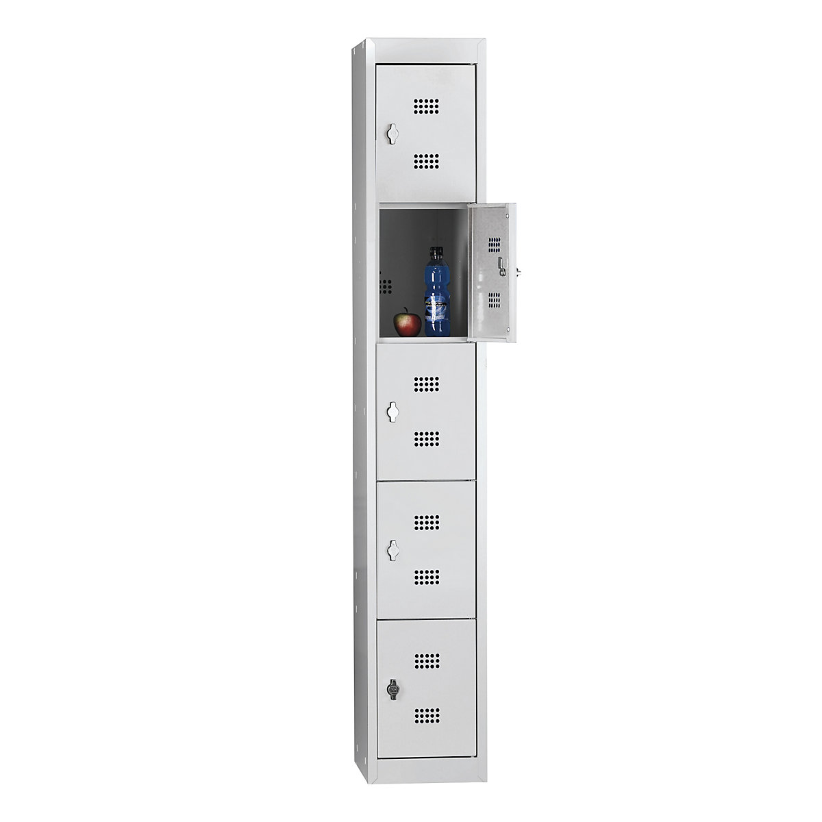 Steel locker, flat pack – Wolf, hinged door, 5 compartments, height 320 mm, width 300 mm, standard element, light grey / light grey-21