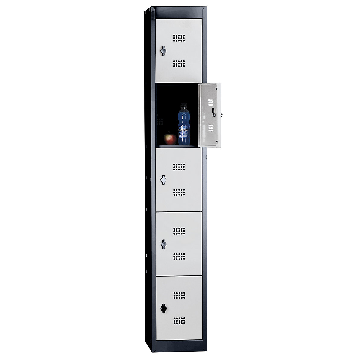 Steel locker, flat pack – Wolf, hinged door, 5 compartments, height 320 mm, width 300 mm, standard element, charcoal / light grey-8