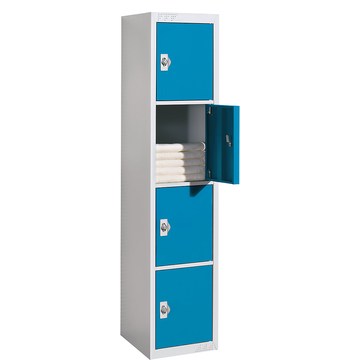 Steel locker, 4 compartments, width 450 mm, standard unit, light blue door-4