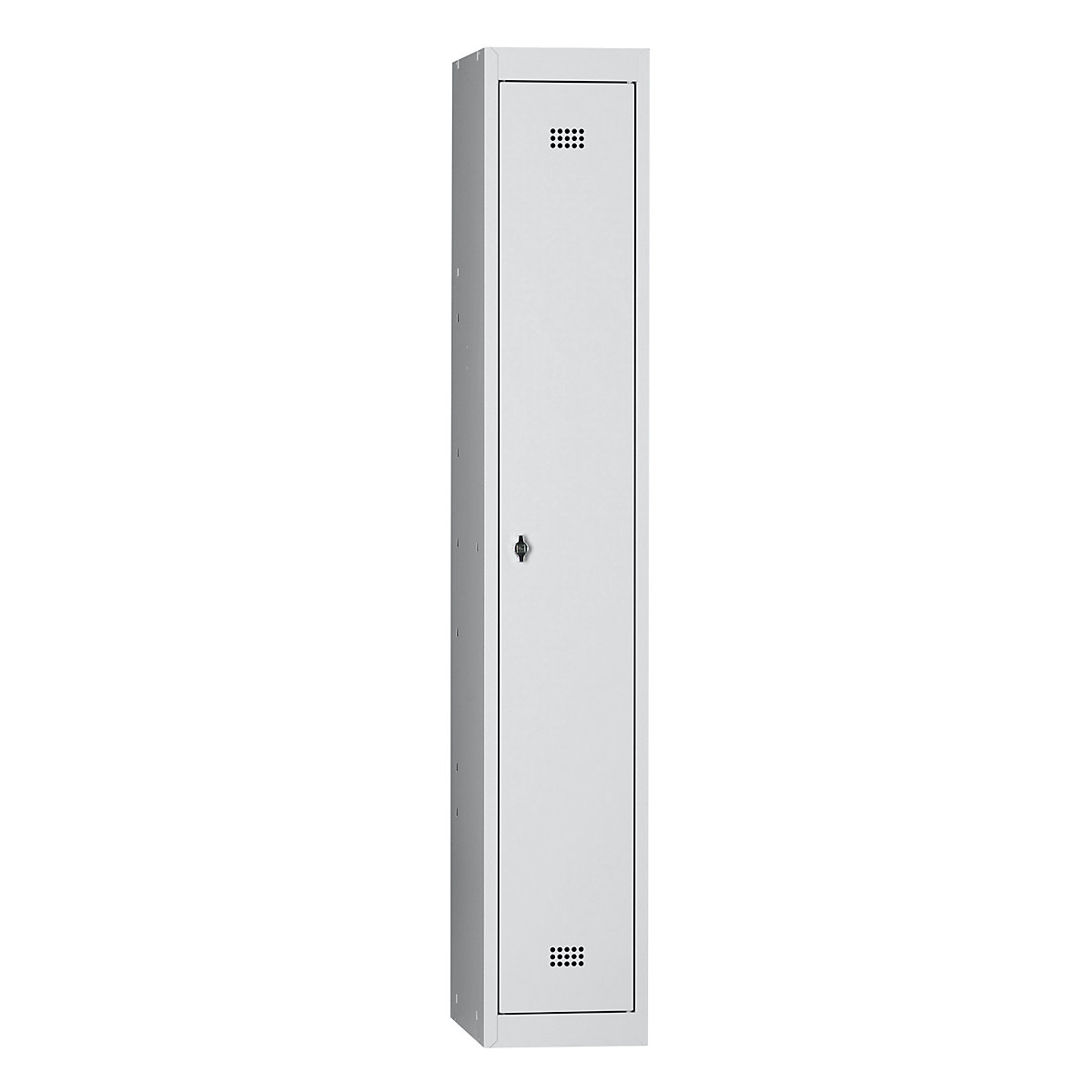 Steel locker – Wolf, stove enamelled, 1 compartment, height 1700 mm, width 300 mm, 1 hat shelf, 1 clothes rail, standard element, light grey / light grey-8