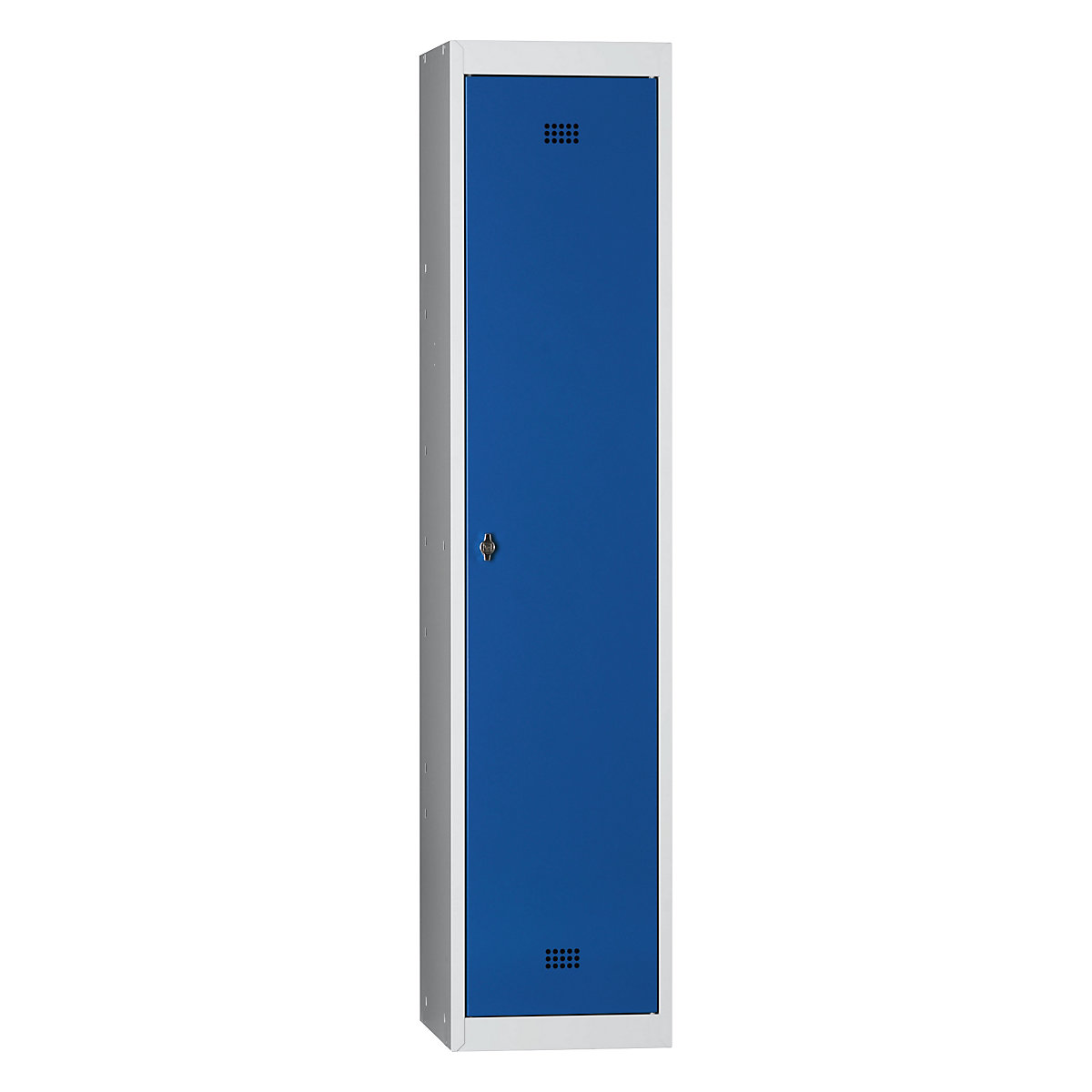 Steel locker – Wolf, stove enamelled, 1 compartment, height 1700 mm, width 400 mm, 1 hat shelf, 1 clothes rail, standard element, light grey / gentian blue-7
