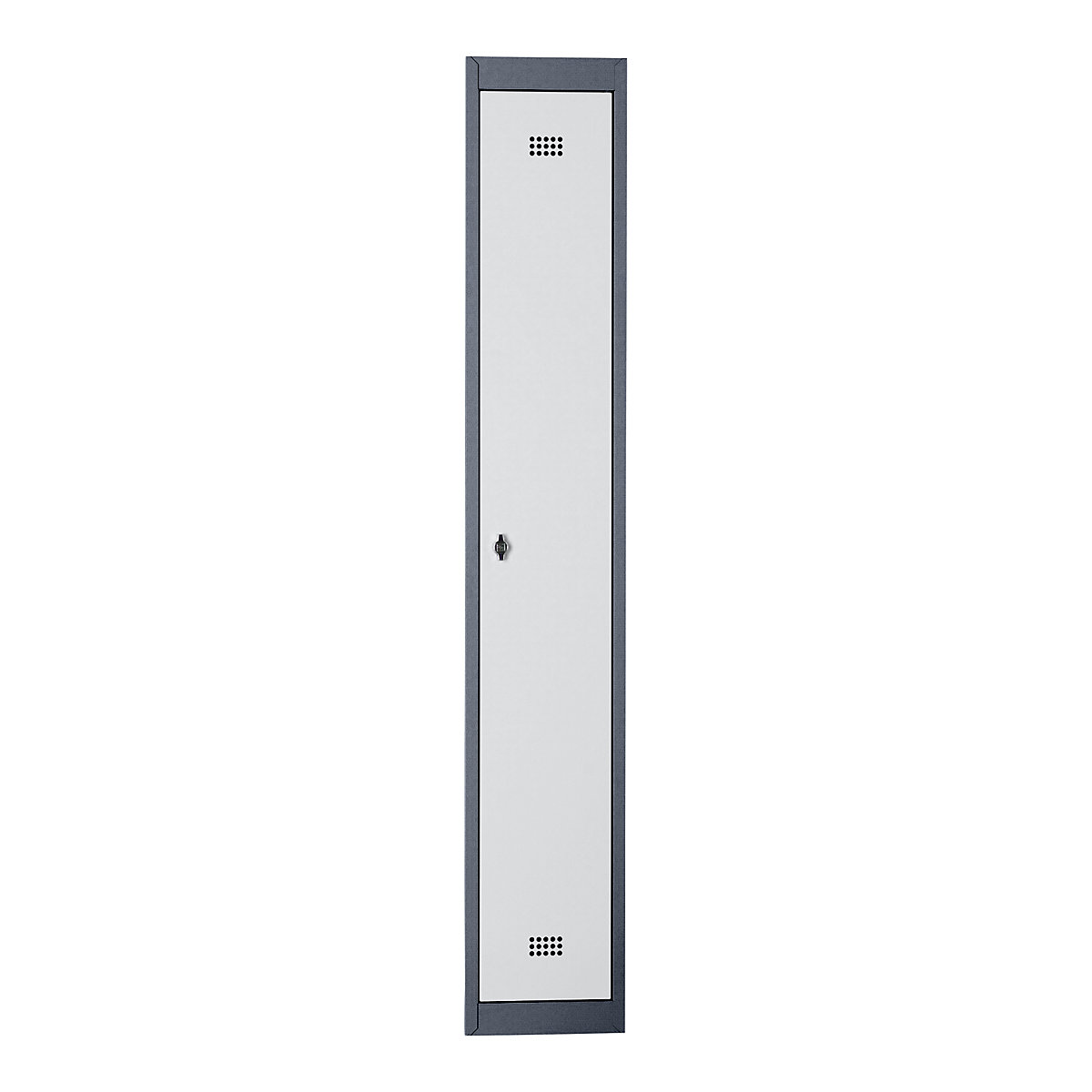Steel locker – Wolf, stove enamelled, 1 compartment, height 1700 mm, width 300 mm, 1 hat shelf, 1 clothes rail, extension element, charcoal / light grey-12