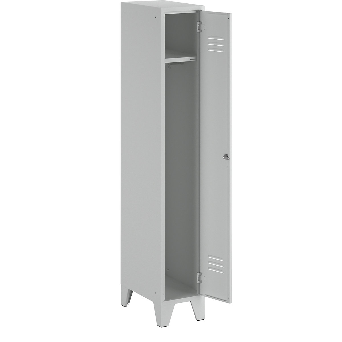 Steel locker with stud feet – Wolf, full height compartments, solid doors, compartment width 300 mm, 1 compartment, light grey-34
