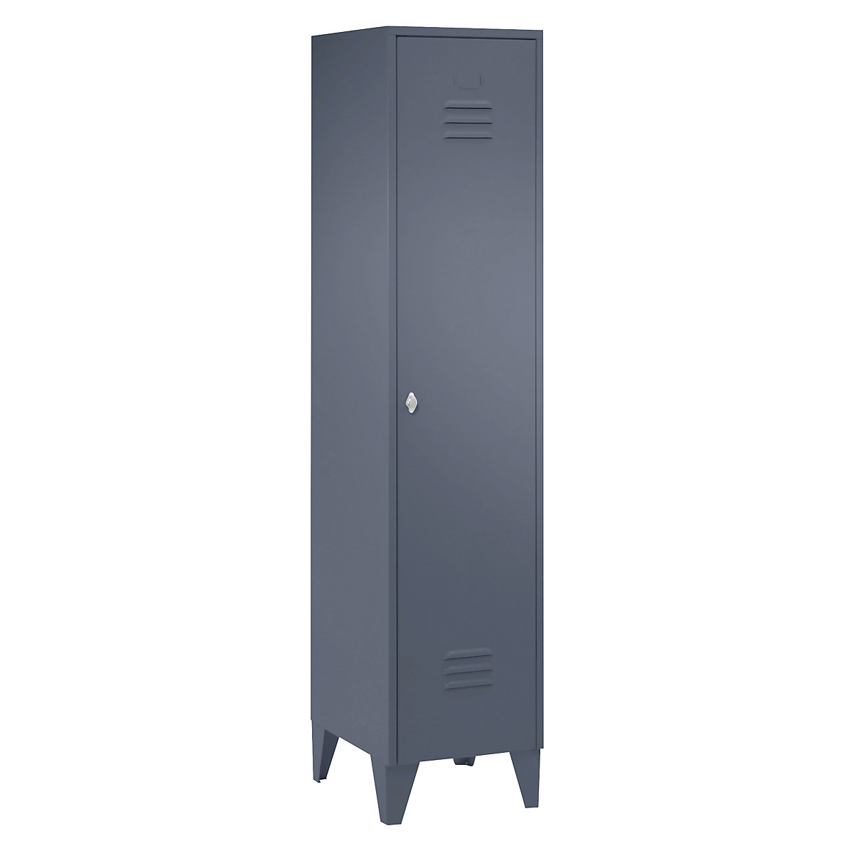 Steel locker with stud feet – Wolf, full height compartments, solid doors, compartment width 400 mm, 1 compartment, blue grey-46