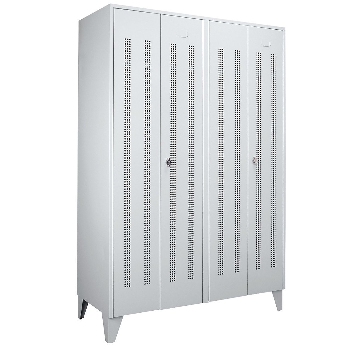Steel locker with stud feet – Wolf, full height compartments, perforated sheet metal doors, compartment width 600 mm, 2 compartments, light grey-59